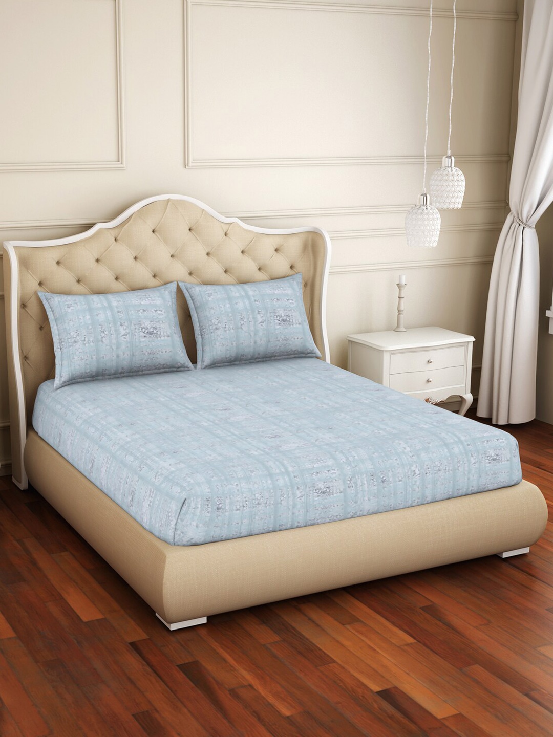 

SPACES Grey & White Anti Bacterial Pure Cotton 144 TC Queen Bedsheet with 2 Pillow Covers