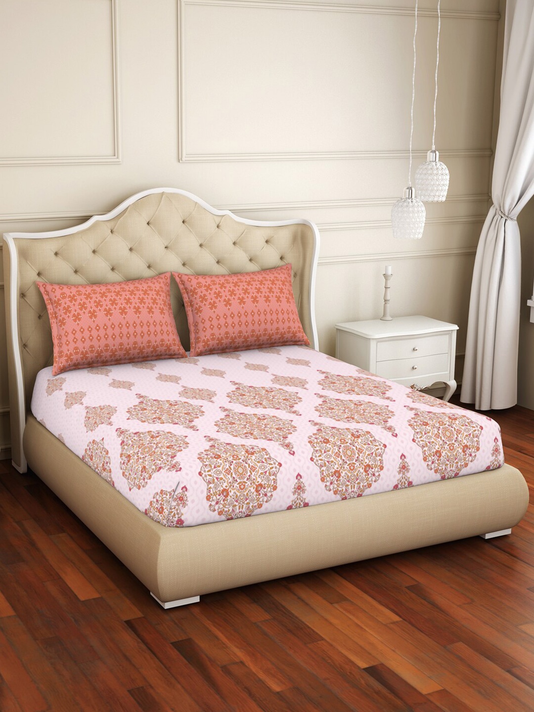 

SPACES Pink Anti Bacterial Pure Cotton 144 TC Super King Bedsheet with 2 Pillow Covers