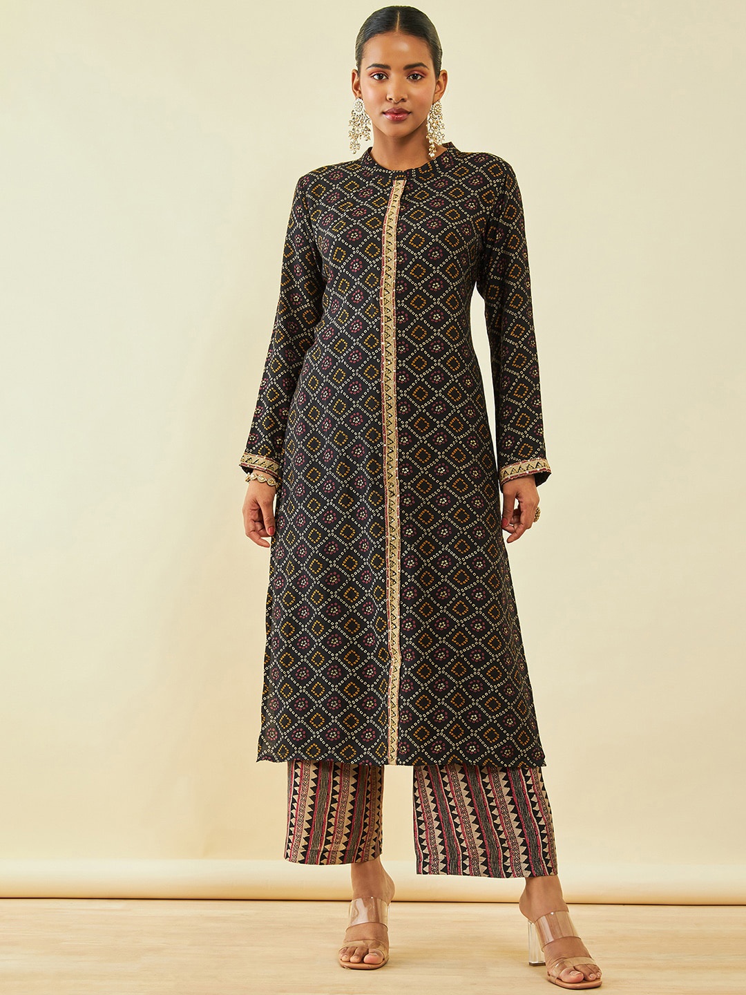 

Soch Bandhani Printed Sequinned Kurta with Palazzos, Black