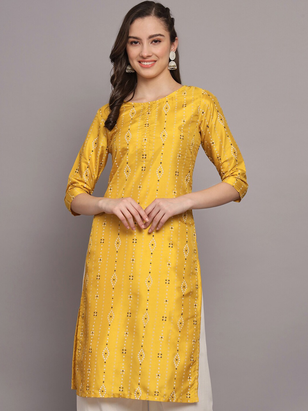 

Kiwie Ethnic Motifs Printed Straight Kurta, Yellow