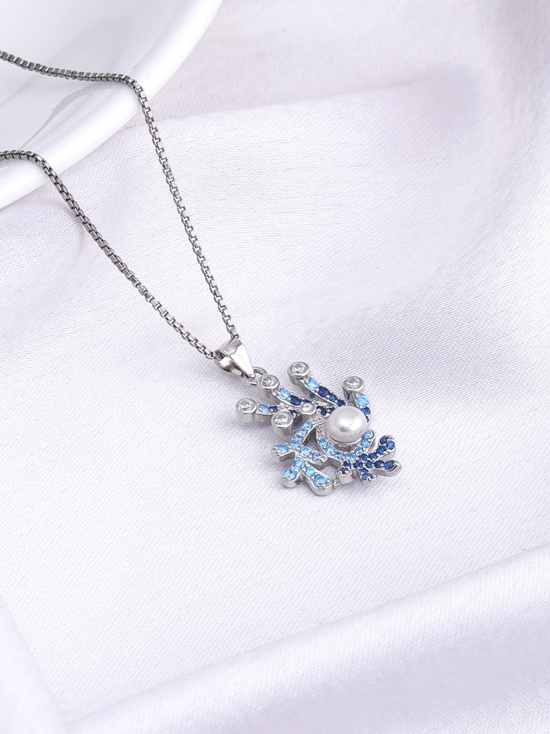 

GIVA Rhodium-Plated Cubic Zirconia Studded Ombre Pendant With Chain, Silver
