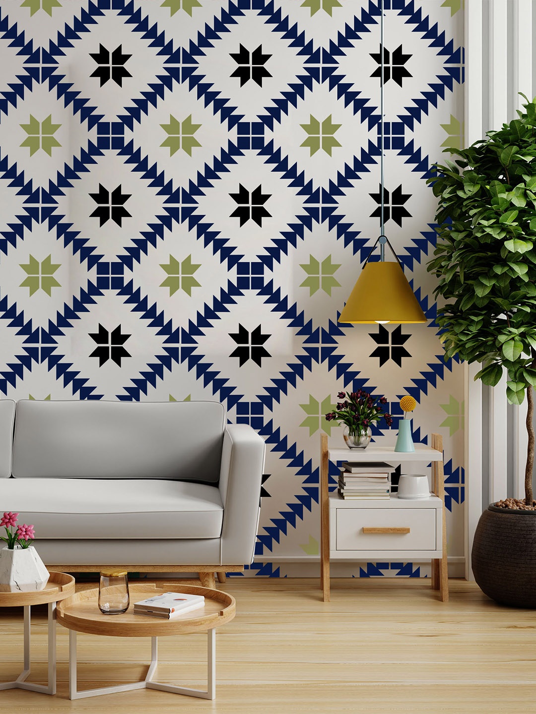 

KAYRA DECOR Black & White Nash Star Design Stencil for Wall Painting