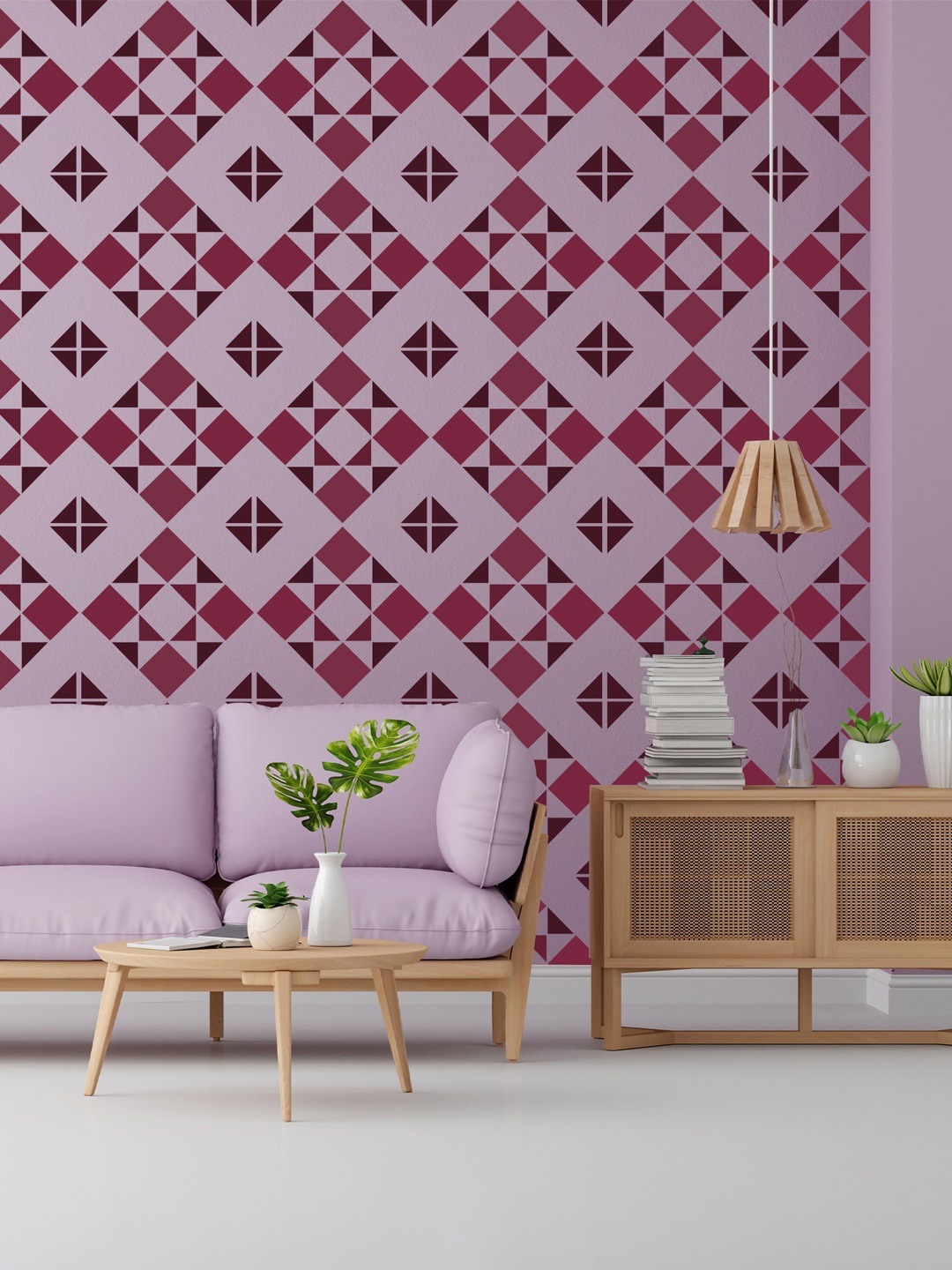 

KAYRA DECOR Brown & White Seamless Triangles Design Stencil for Wall Painting