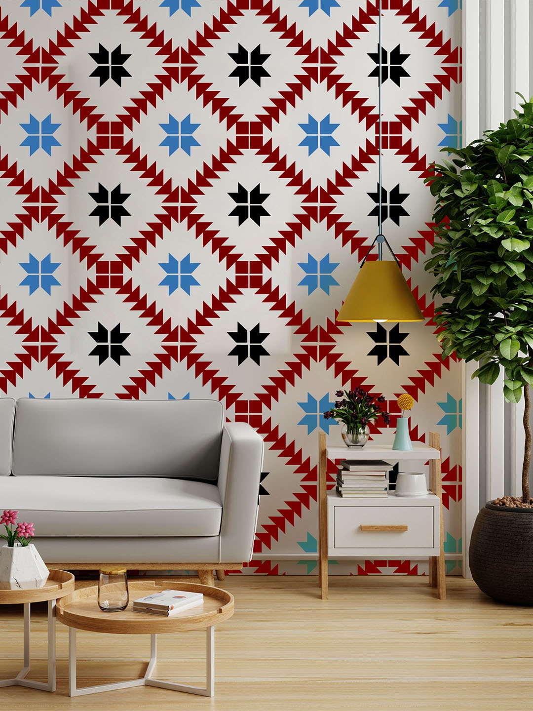 

KAYRA DECOR Black & White Nash Star Design Stencil for Wall Painting