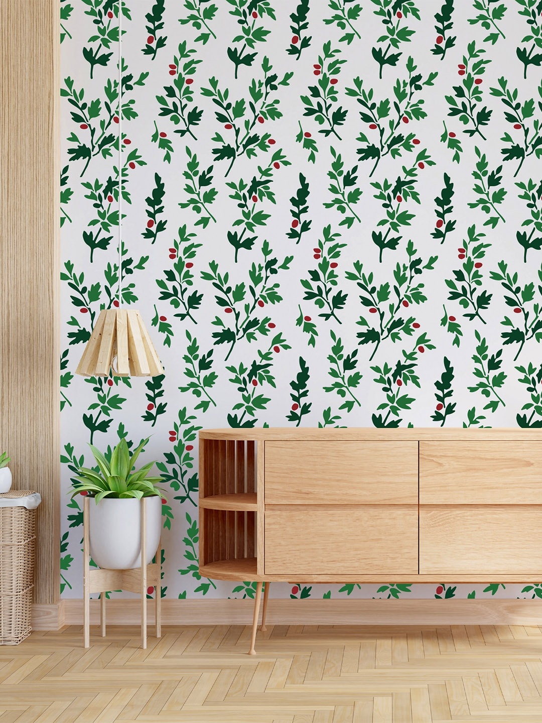 KAYRA DECOR White & Black Berry Branches Design Stencil for Wall Painting