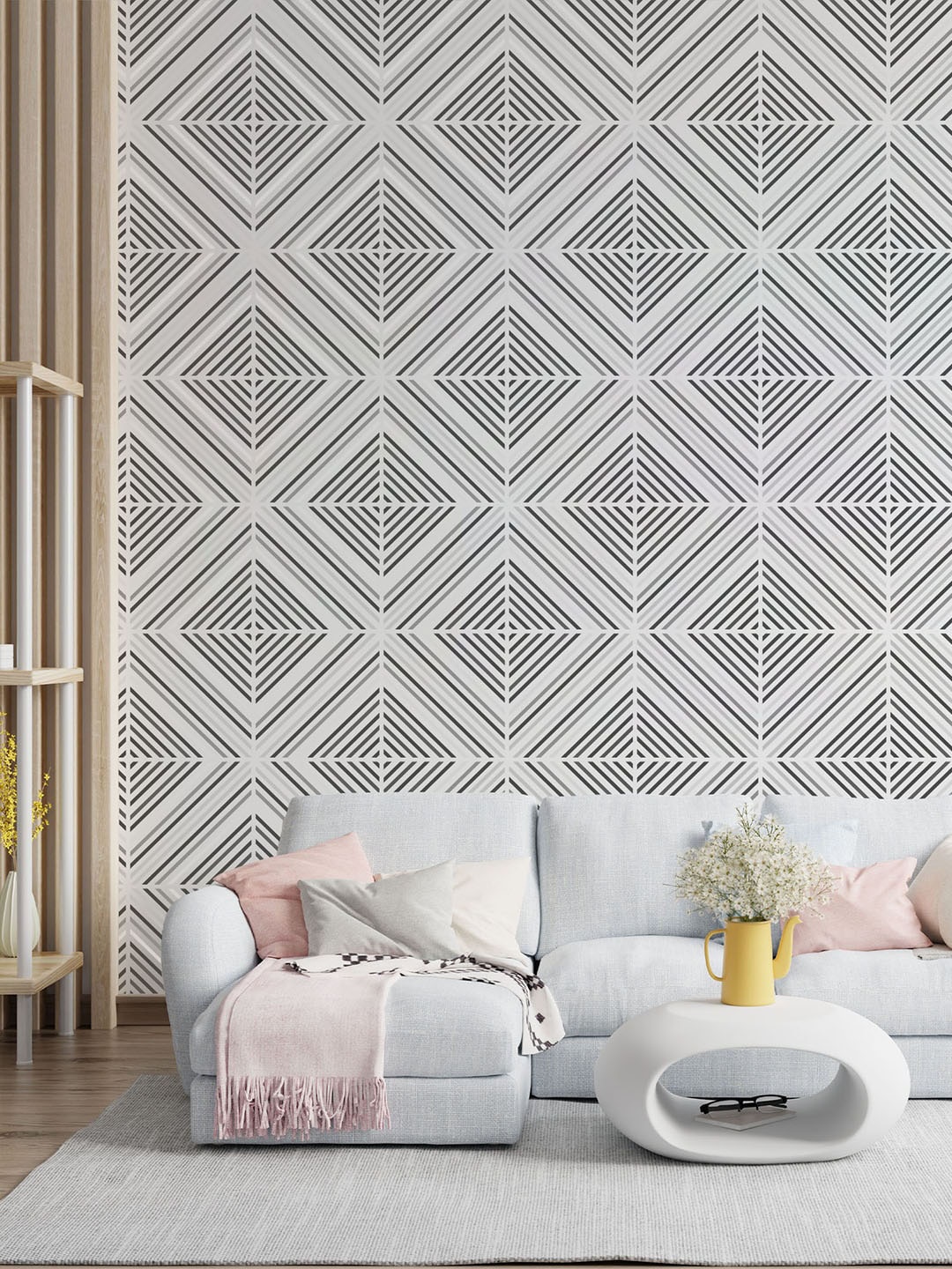 

KAYRA DECOR Black & White Rhombus Design Stencil for Wall Painting