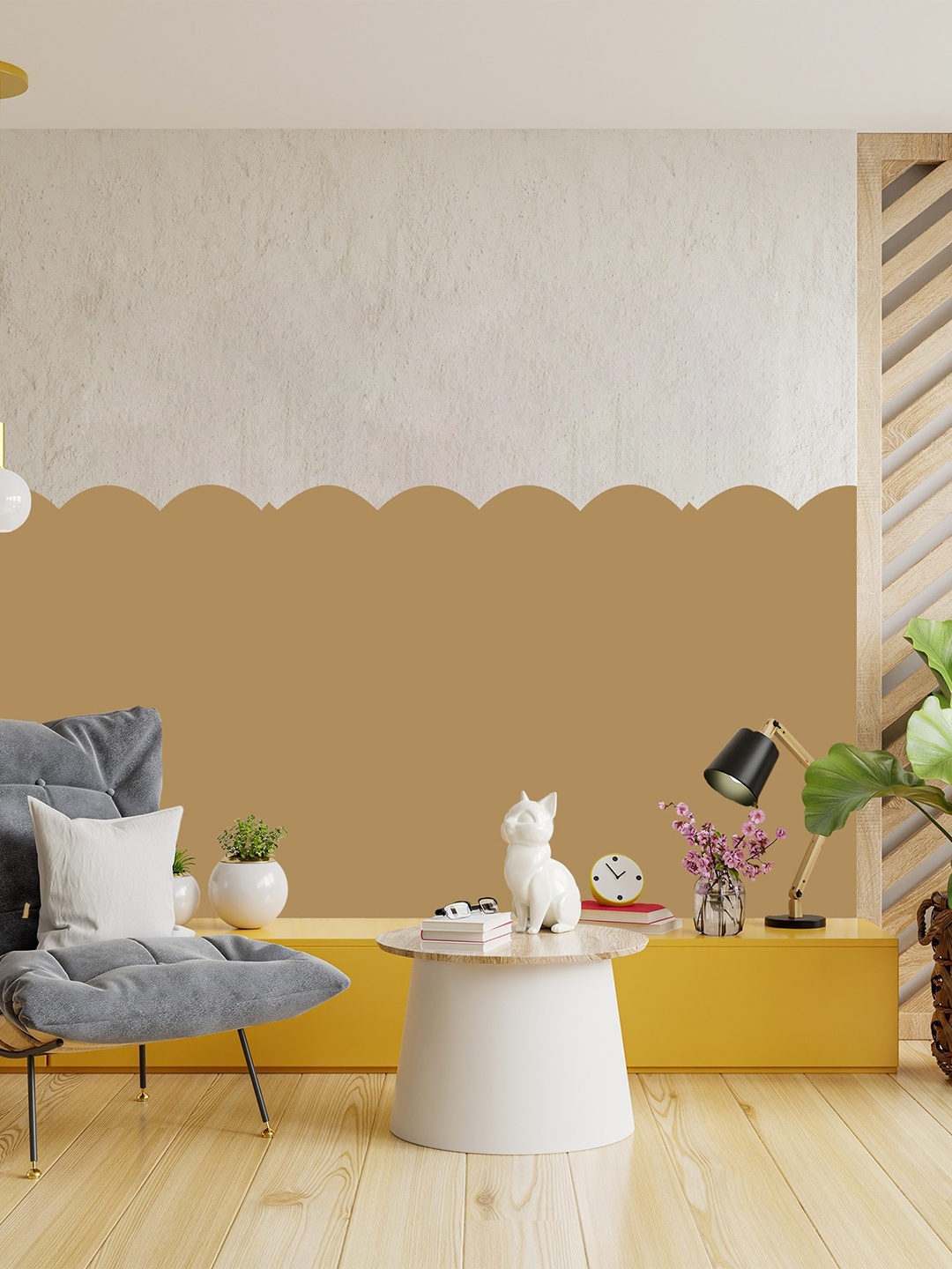 KAYRA DECOR Black & White Semi Circle Design Stencil for Wall Painting