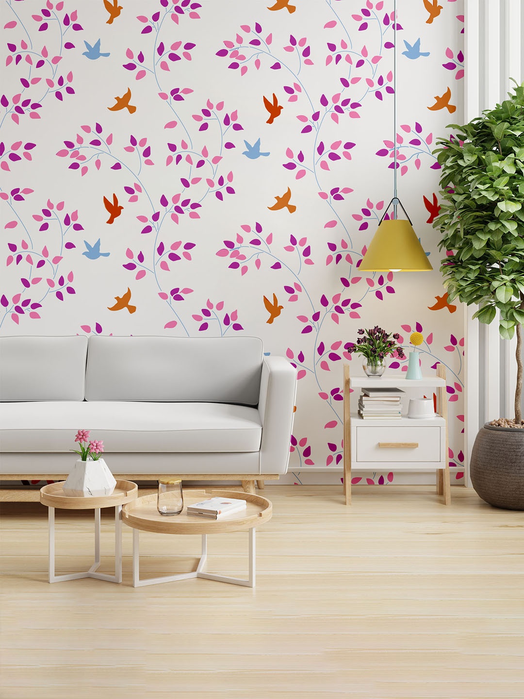 KAYRA DECOR Pink & White Dazzleberry Design Stencil for Wall Painting