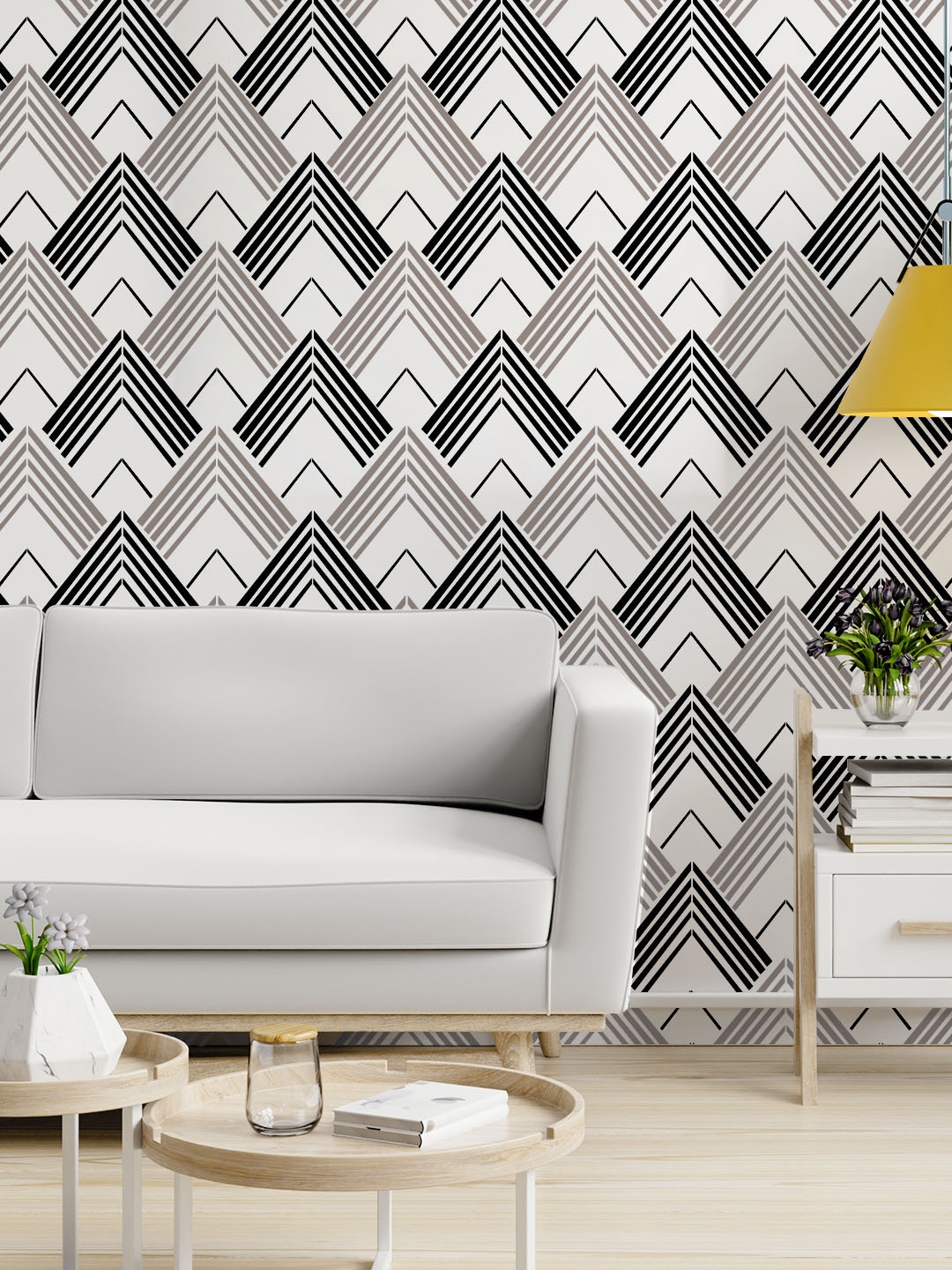 

KAYRA DECOR Black & White Pyramid Pattern Design Stencil for Wall Painting