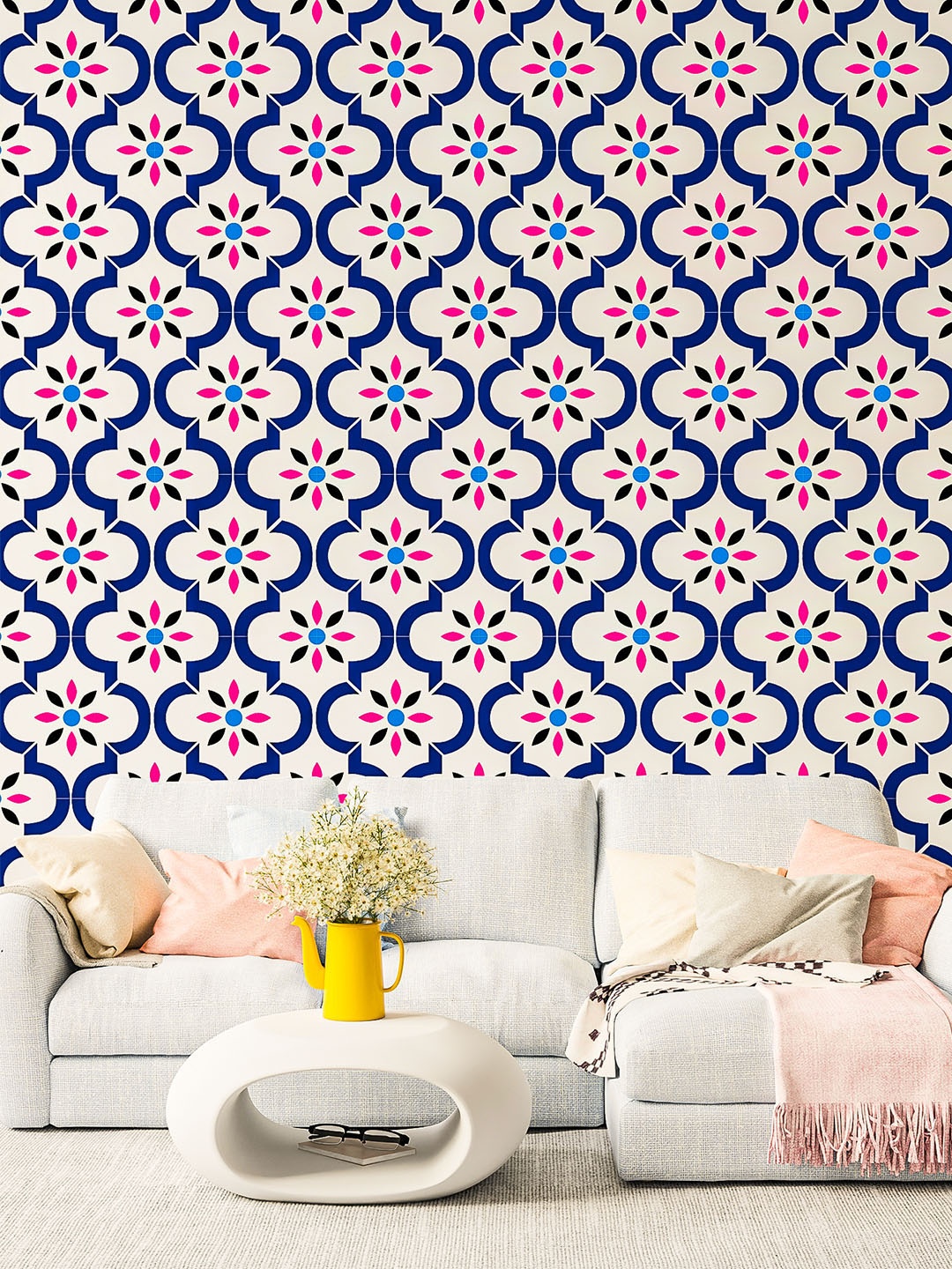 

KAYRA DECOR Blue & White Pattern Design Stencil for Wall Painting
