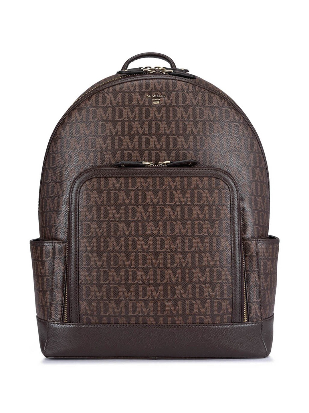 Da Milano Women Typography Printed Leather Backpack, Brown
