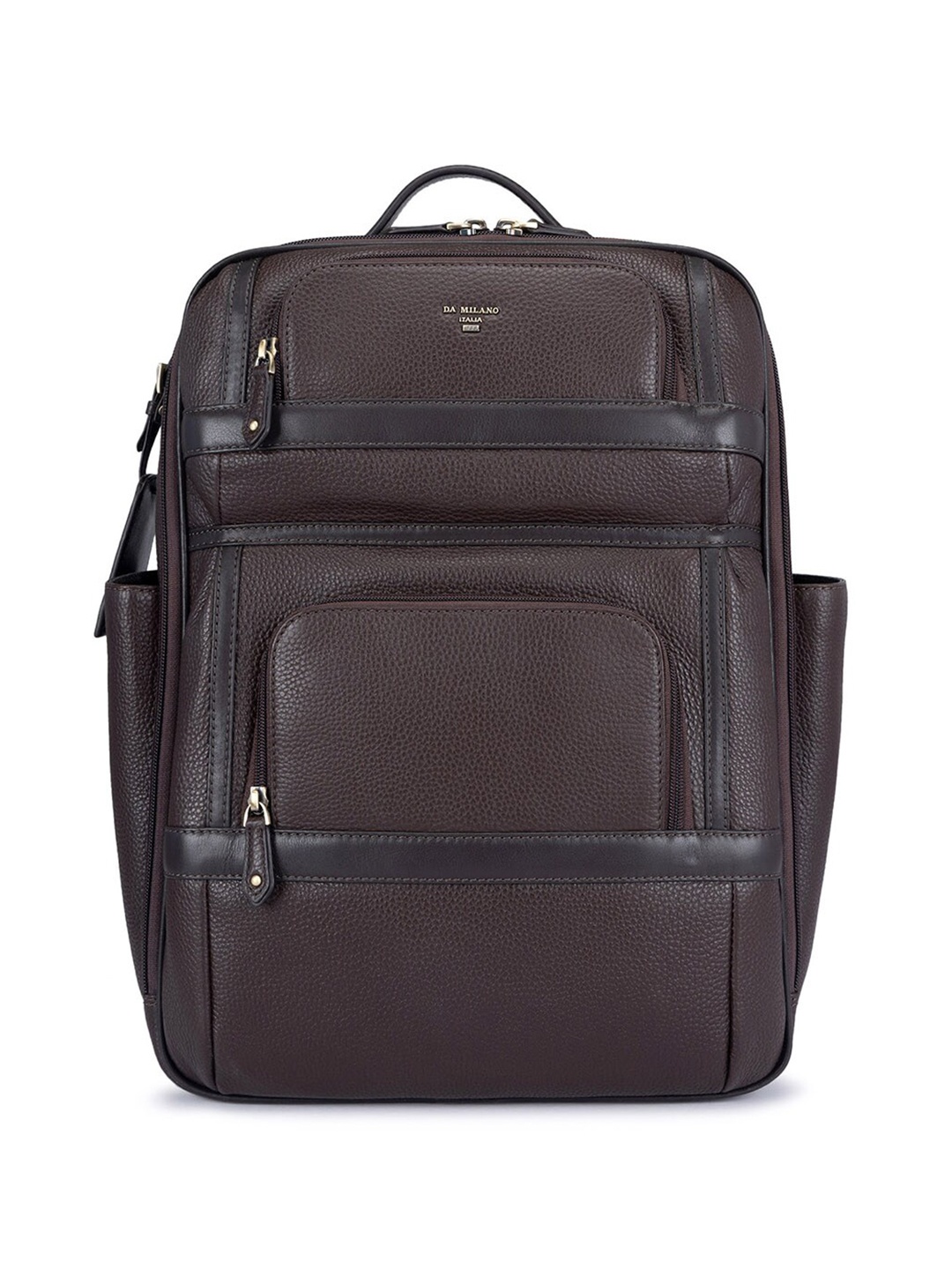 

Da Milano Women Textured Leather Backpack, Coffee brown