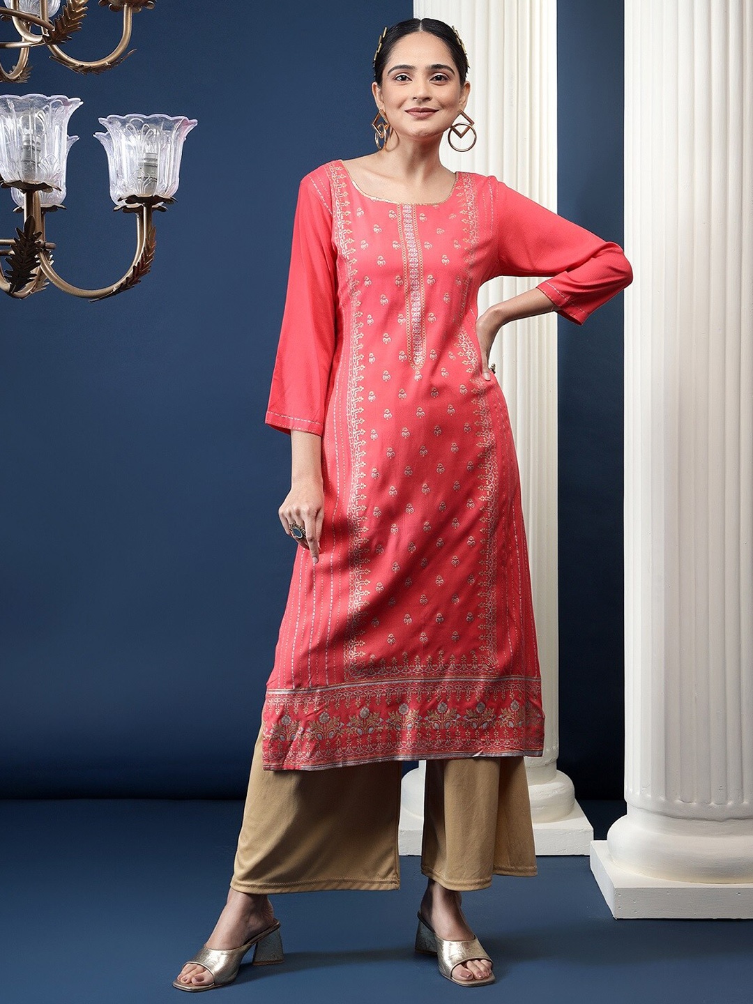

Bani Women Ethnic Motifs Printed Straight Kurta, Pink