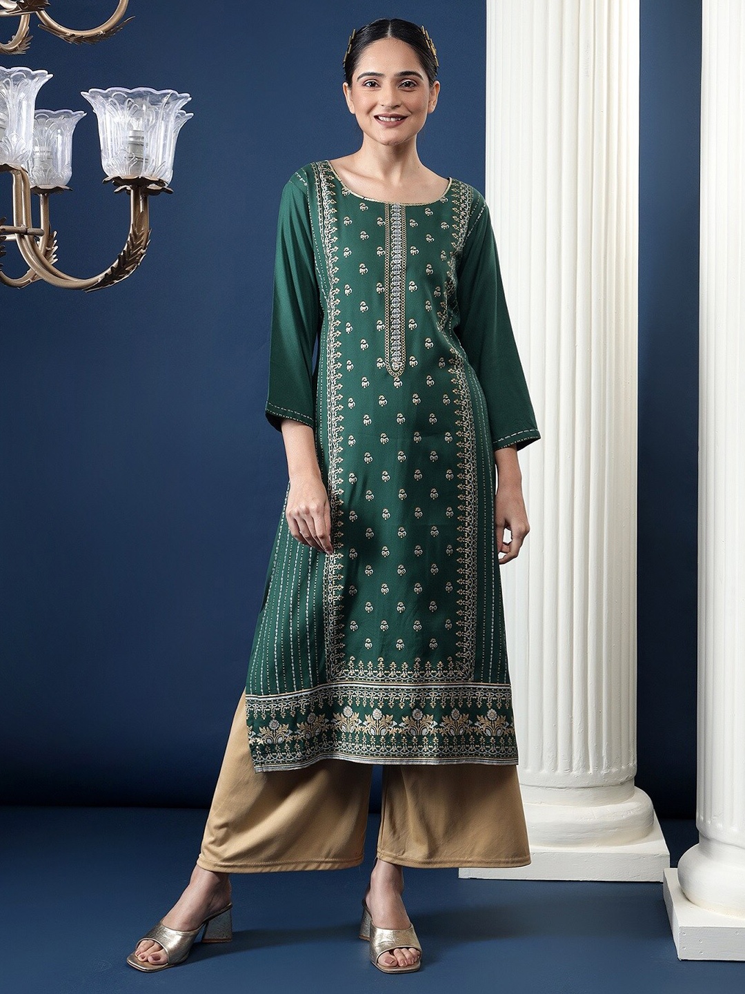 

Bani Women Ethnic Motifs Printed Straight Kurta, Green