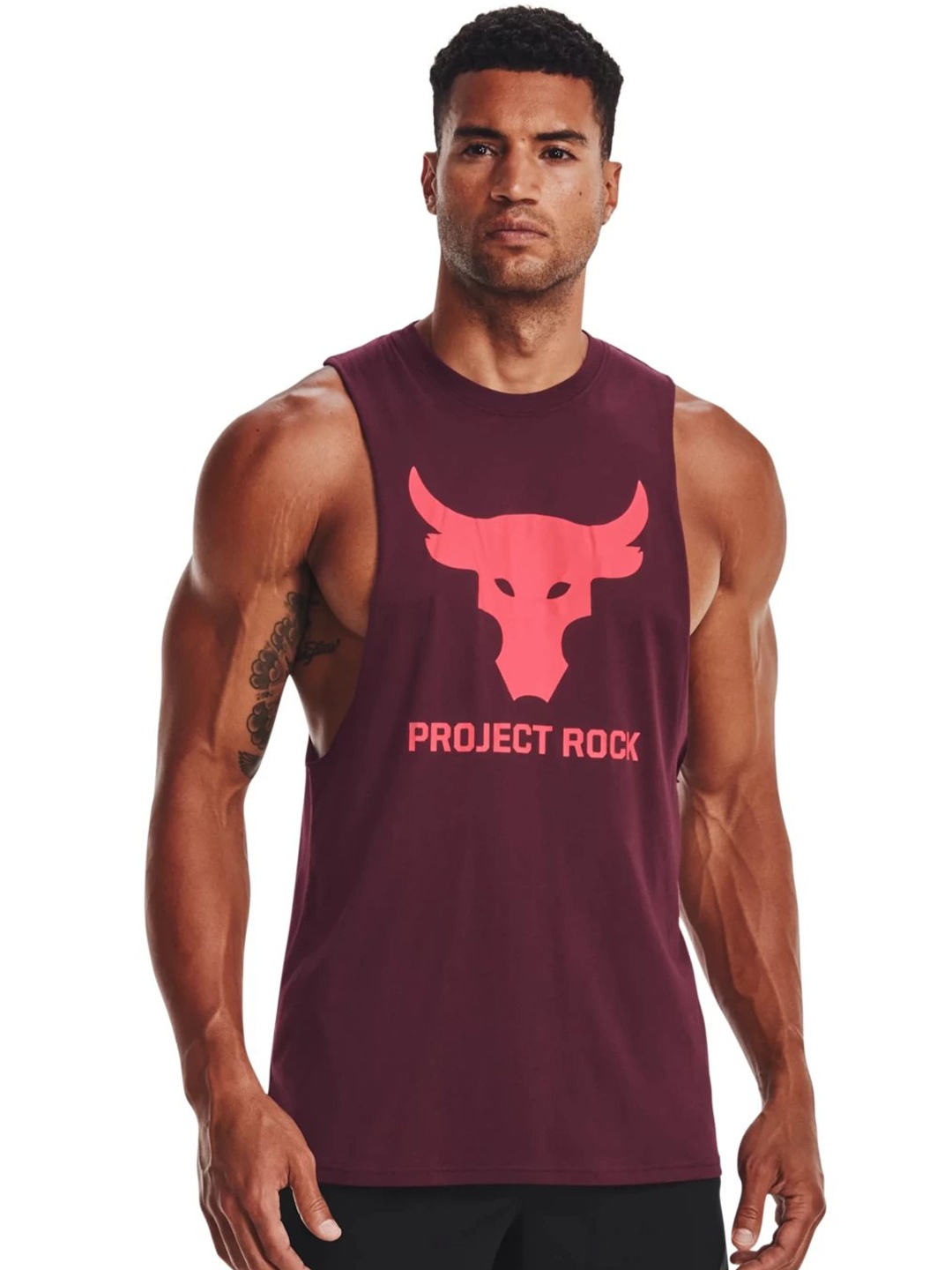 

UNDER ARMOUR Graphic Printed Sleeveless Relaxed Fit T-Shirt, Maroon