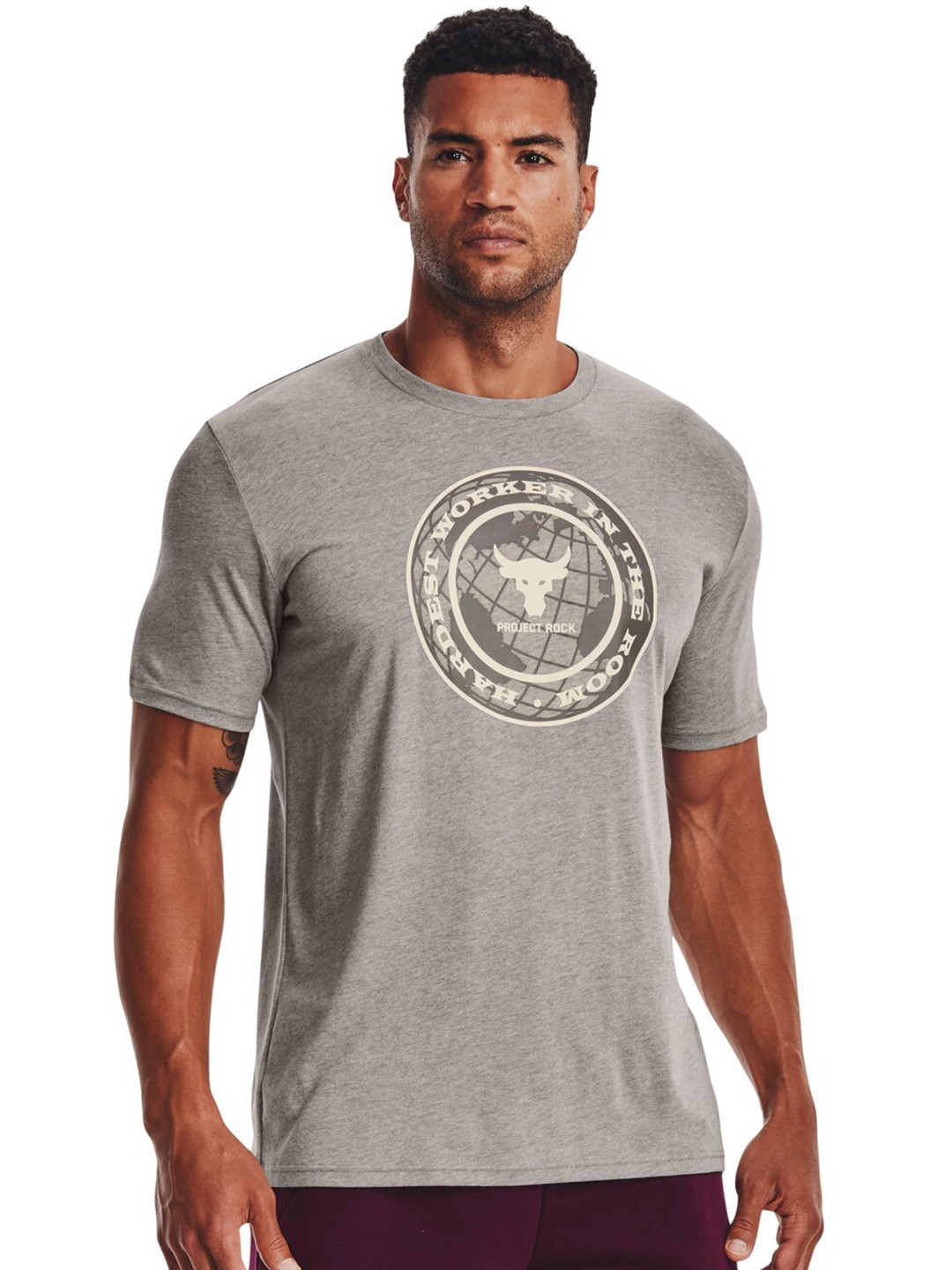 

UNDER ARMOUR Project ROCK GLOBE Typographic Printed Relaxed Fit Short Sleeves T-Shirt, Grey