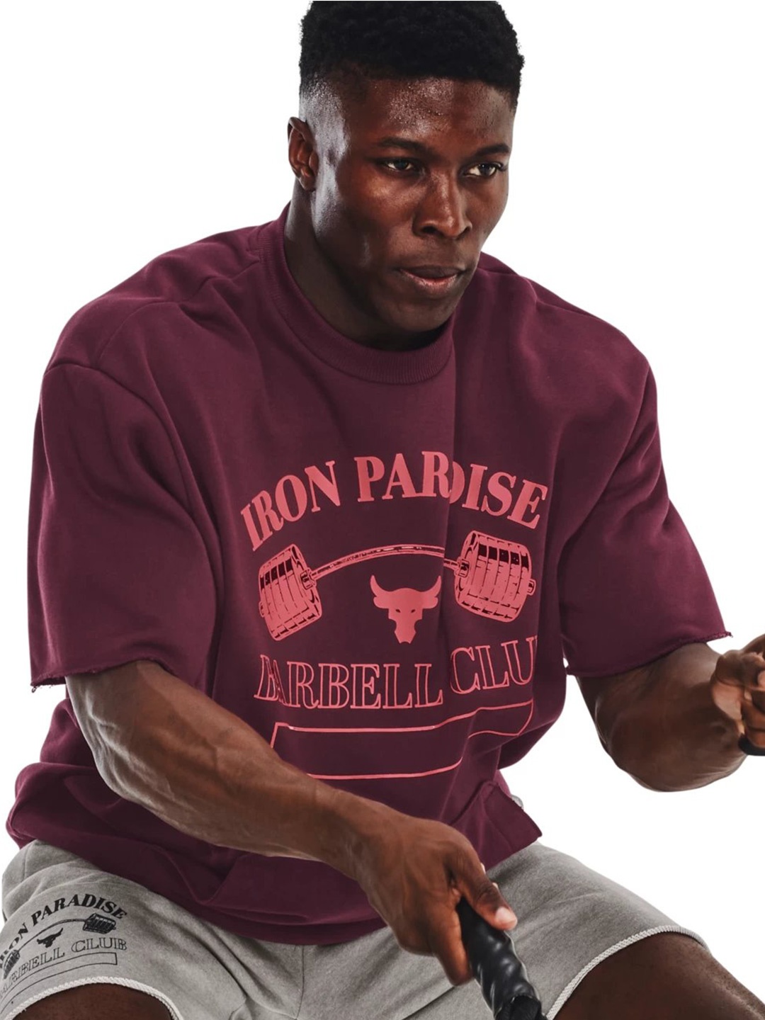 

UNDER ARMOUR Project HM Gym Heavy Weight Printed Relaxed Fit Crew T-Shirt, Maroon