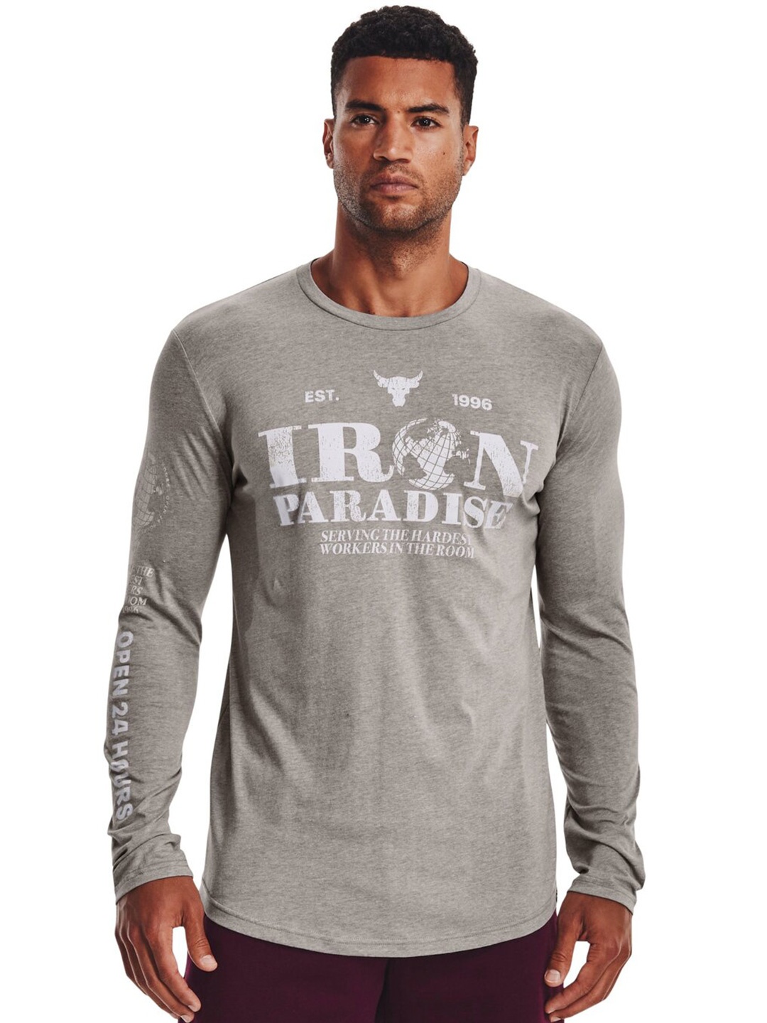 

UNDER ARMOUR Project Rock Iron Paradise 24 Hours Relaxed Fit Training T-Shirt, Grey