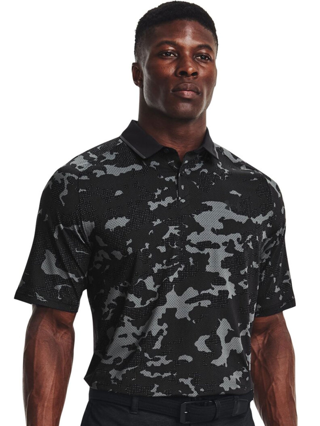 

UNDER ARMOUR Iso-Chill Charged Camo Printed Relaxed Fit Polo T-Shirt, Black