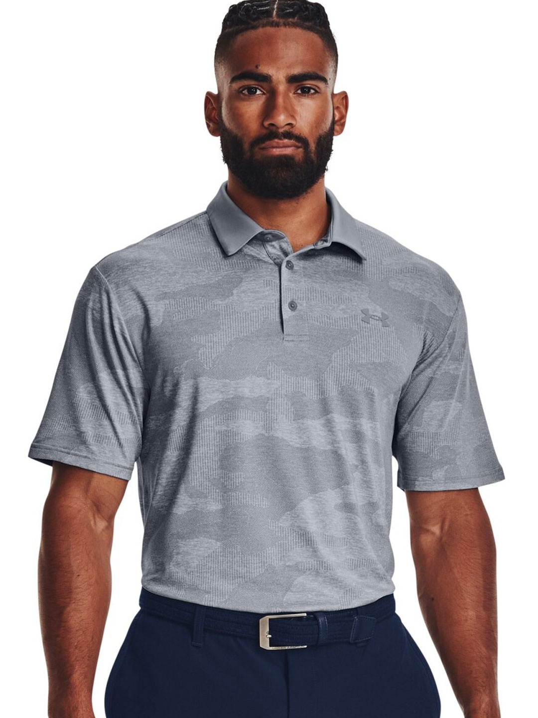 

UNDER ARMOUR Playoff Camo Jacquard Relaxed Fit Polo Collar T-Shirt, Grey