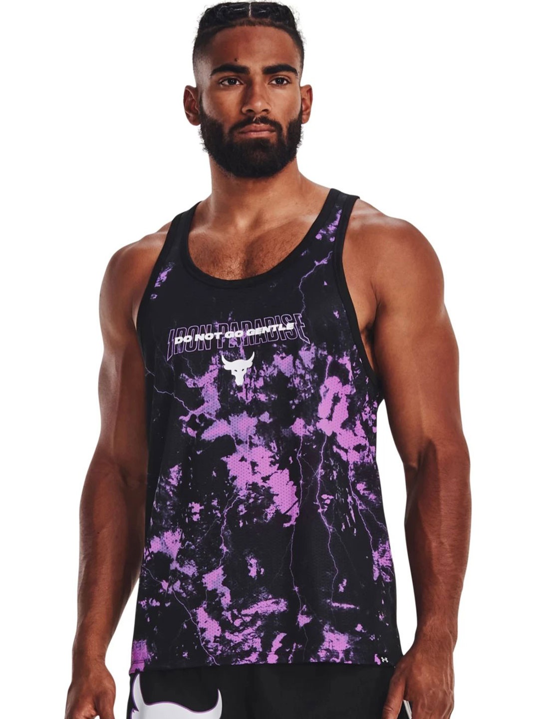 

UNDER ARMOUR Project Rock Printed Mesh Relaxed Fit Tank T-Shirt, Black
