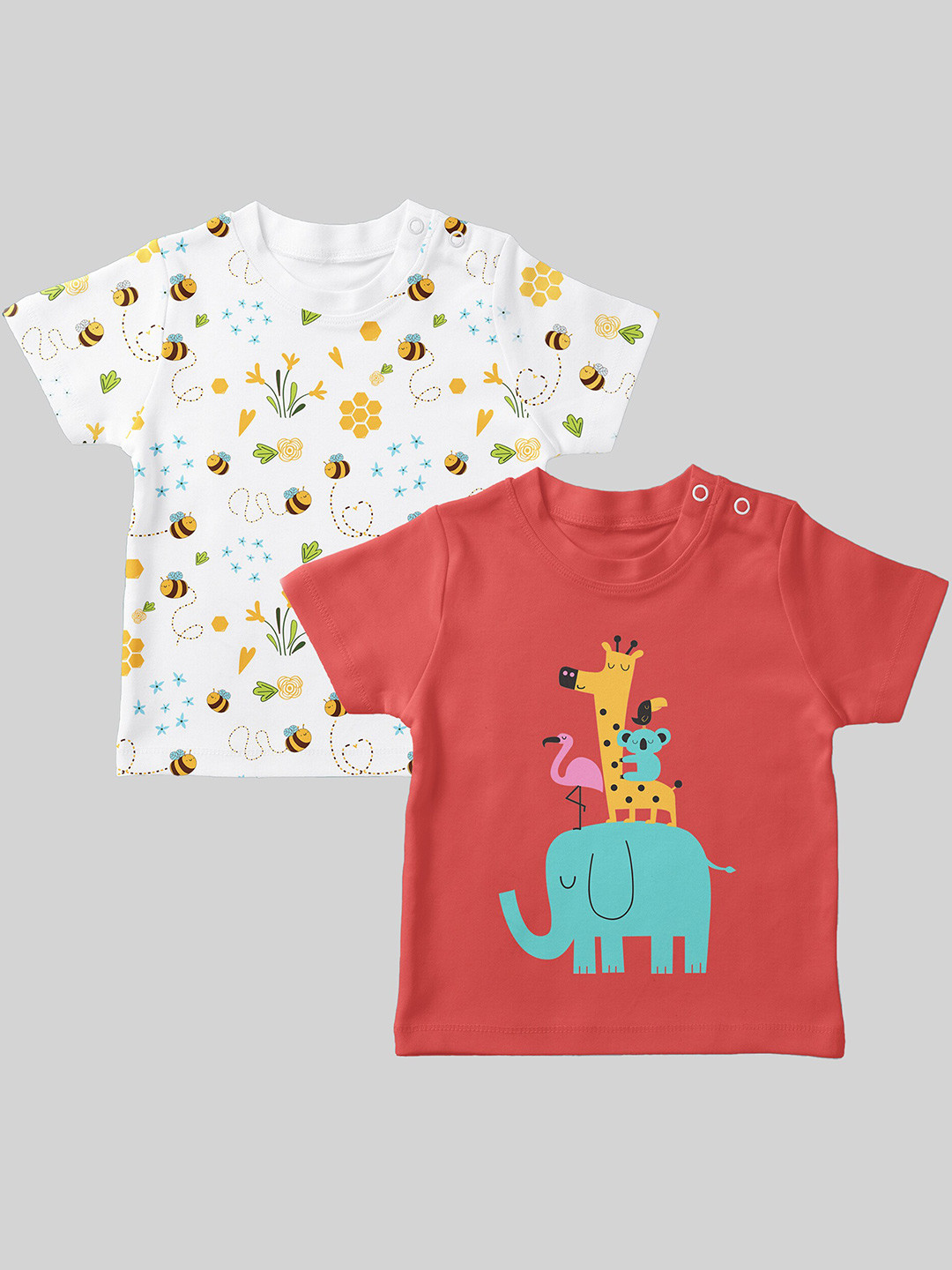

Mojua Kids Set Of 2 Graphic Printed Bio Finish Cotton T-shirt, Red
