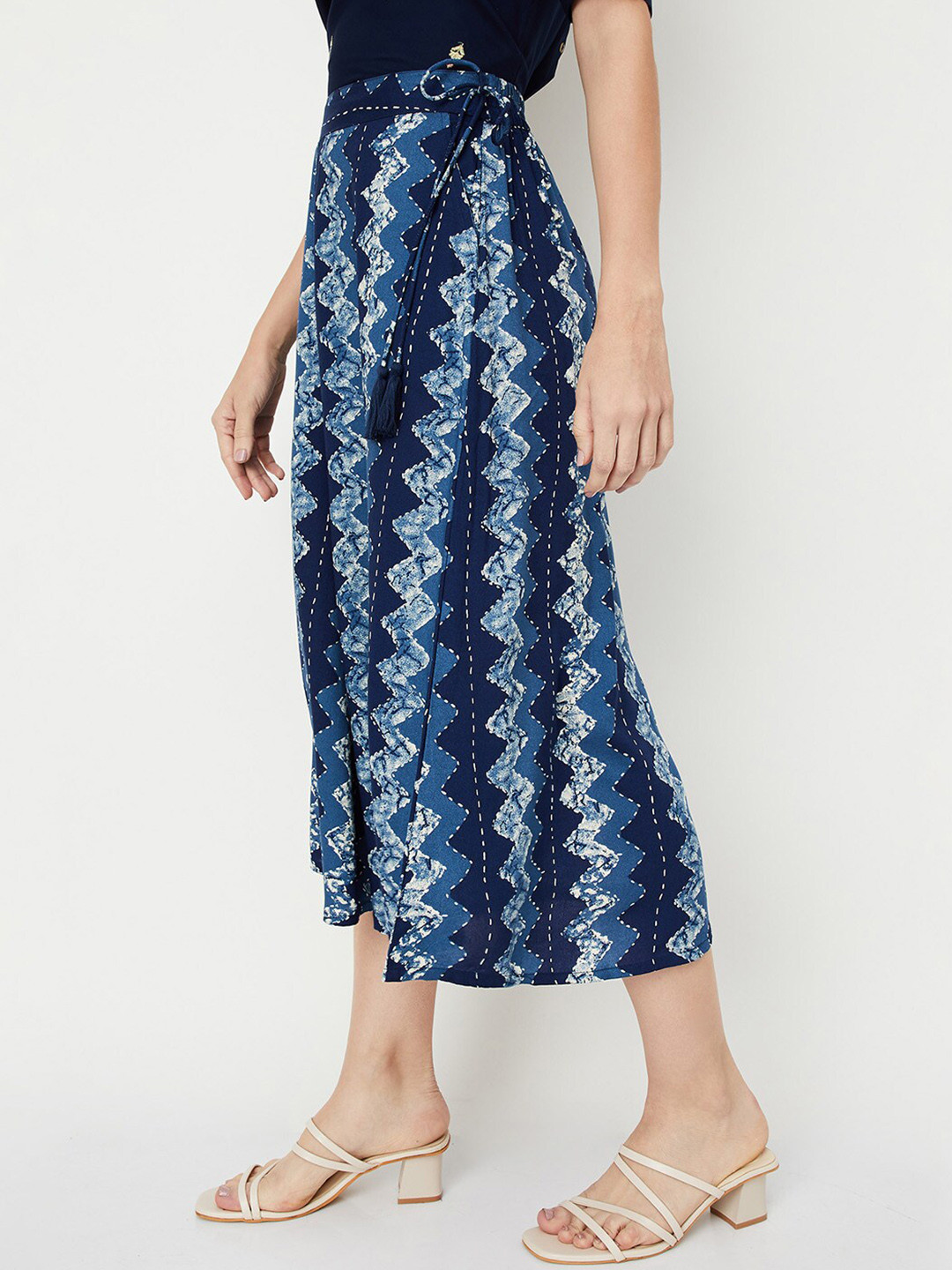 

max Ethnic Motifs Printed Cropped Culottes Trousers, Blue