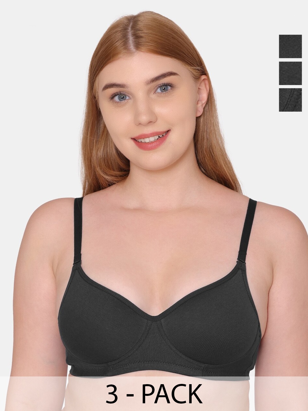 

KOMLI Pack of 3 Full Coverage Lightly Padded T-shirt Bra With All Day Comfort, Black