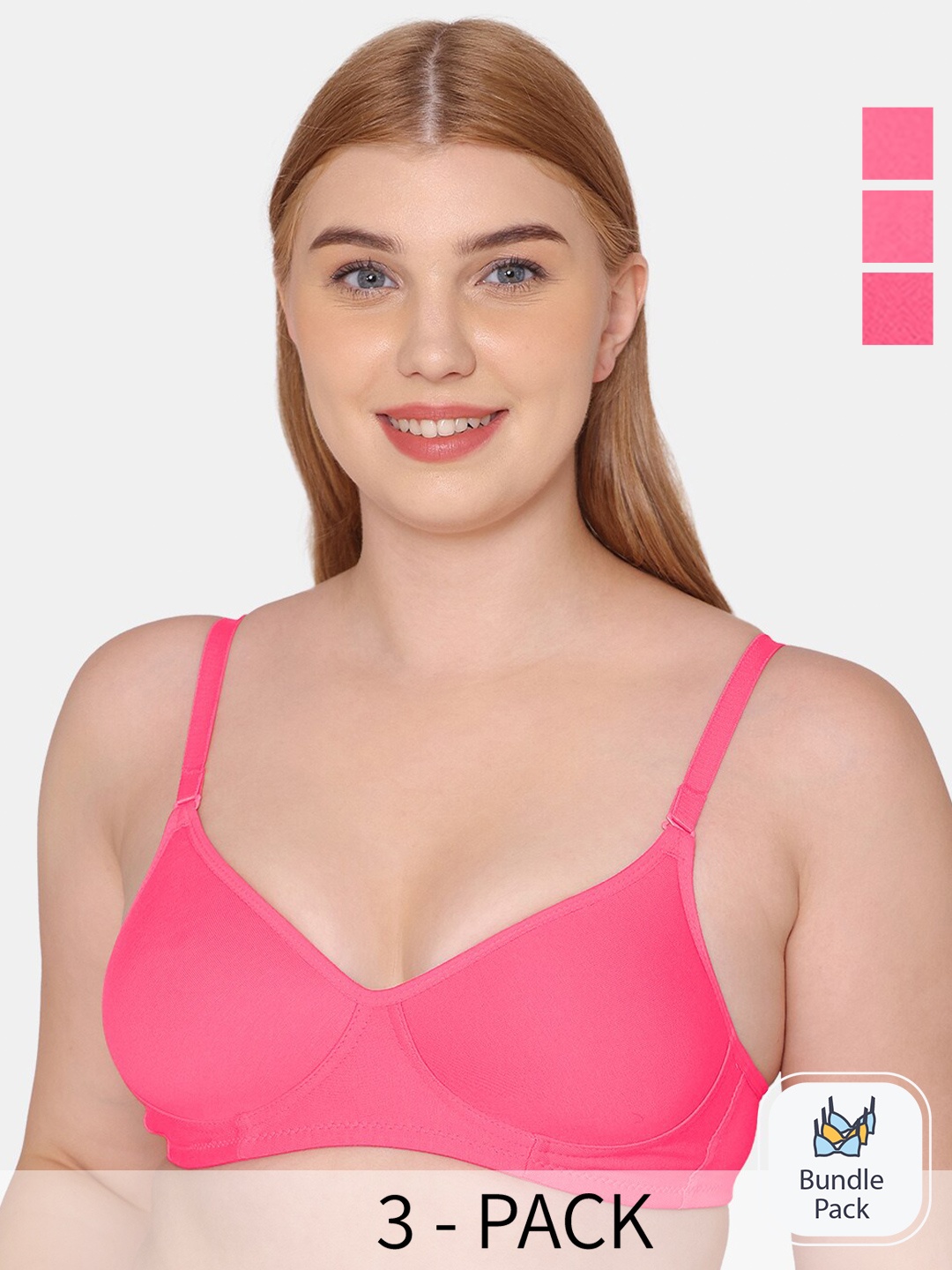 

KOMLI Pack of 3 Full Coverage Lightly Padded T-shirt Bra With All Day Comfort, Pink