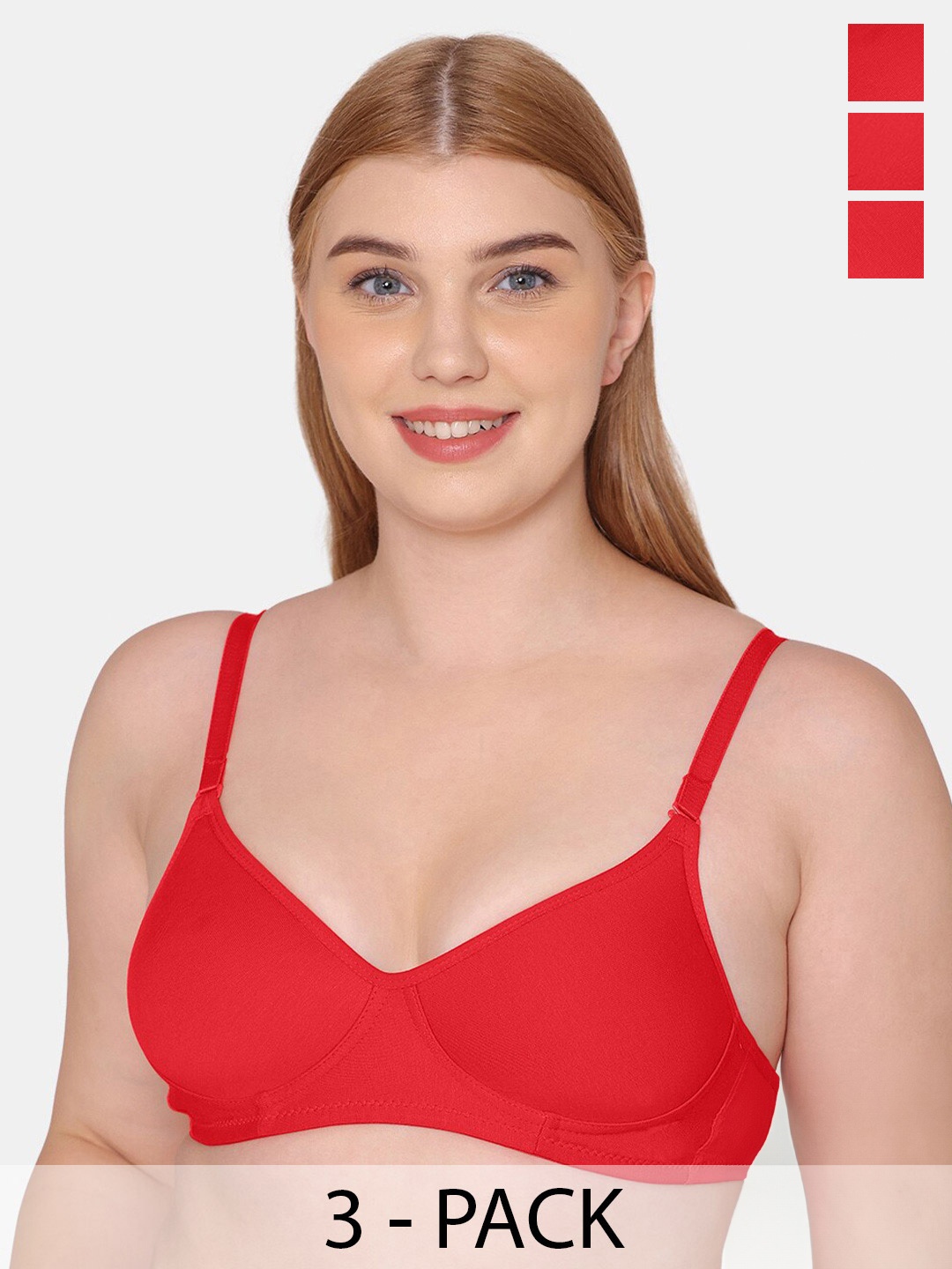 

KOMLI Pack of 3 Full Coverage Lightly Padded T-shirt Bra With All Day Comfort, Red