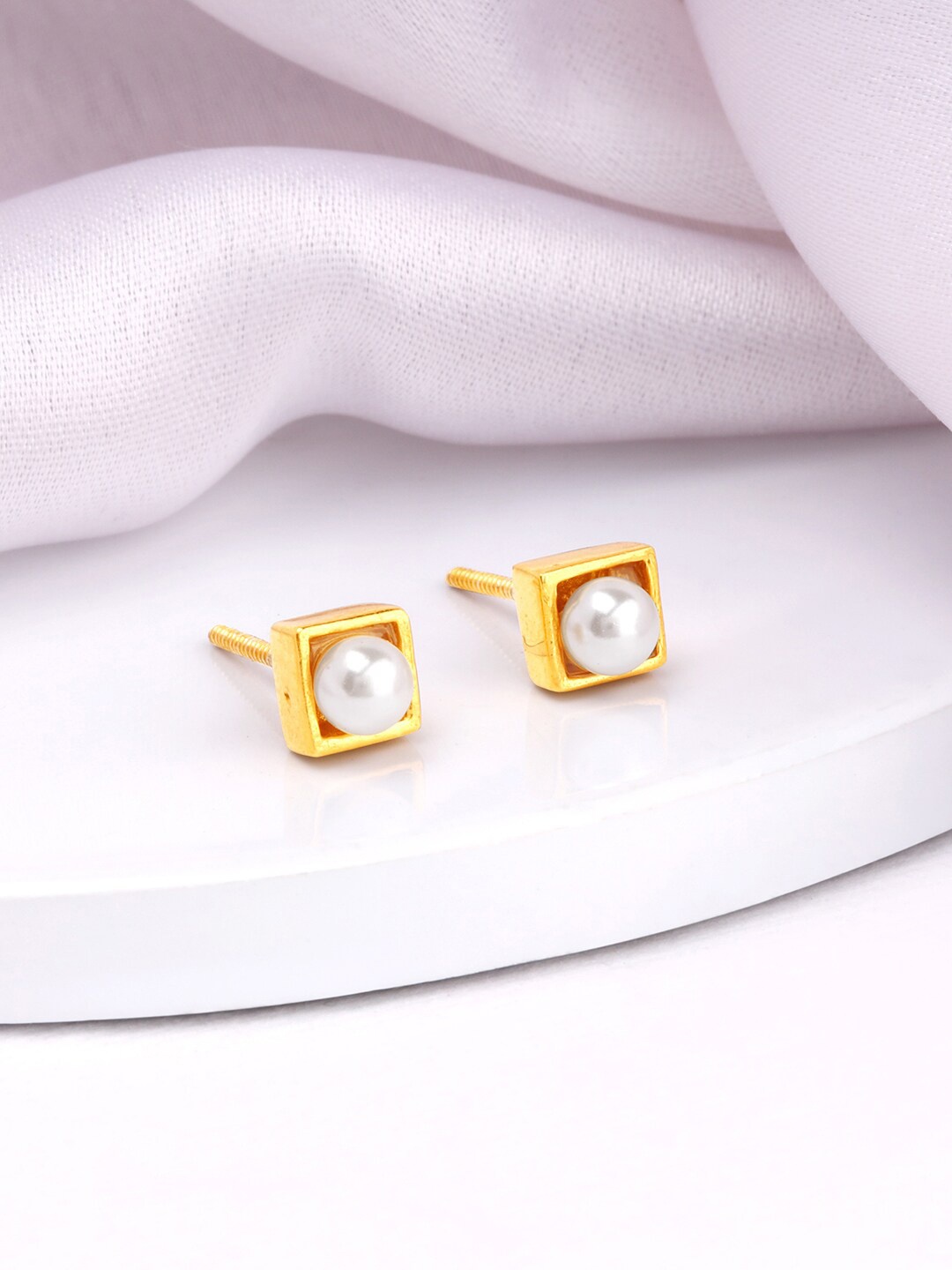 

GIVA Gold-Plated Pearl Beaded 925 Sterling Silver Contemporary Studs Earrings
