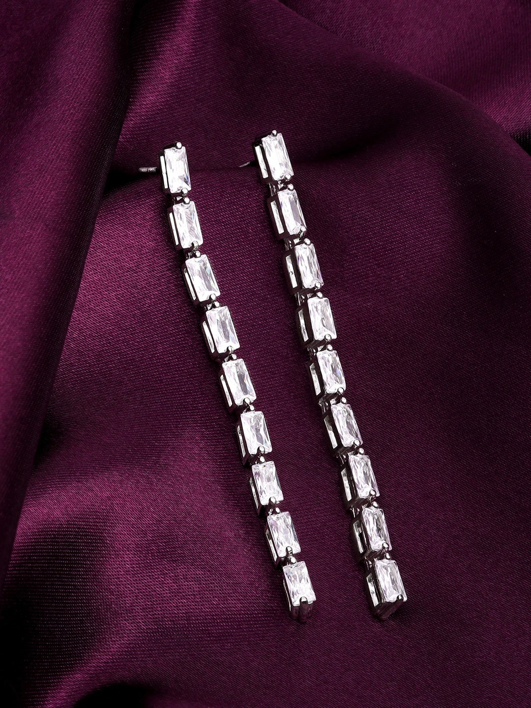 

GIVA Rhodium-Plated Zircon-Studded Contemporary Drop Earrings, Silver