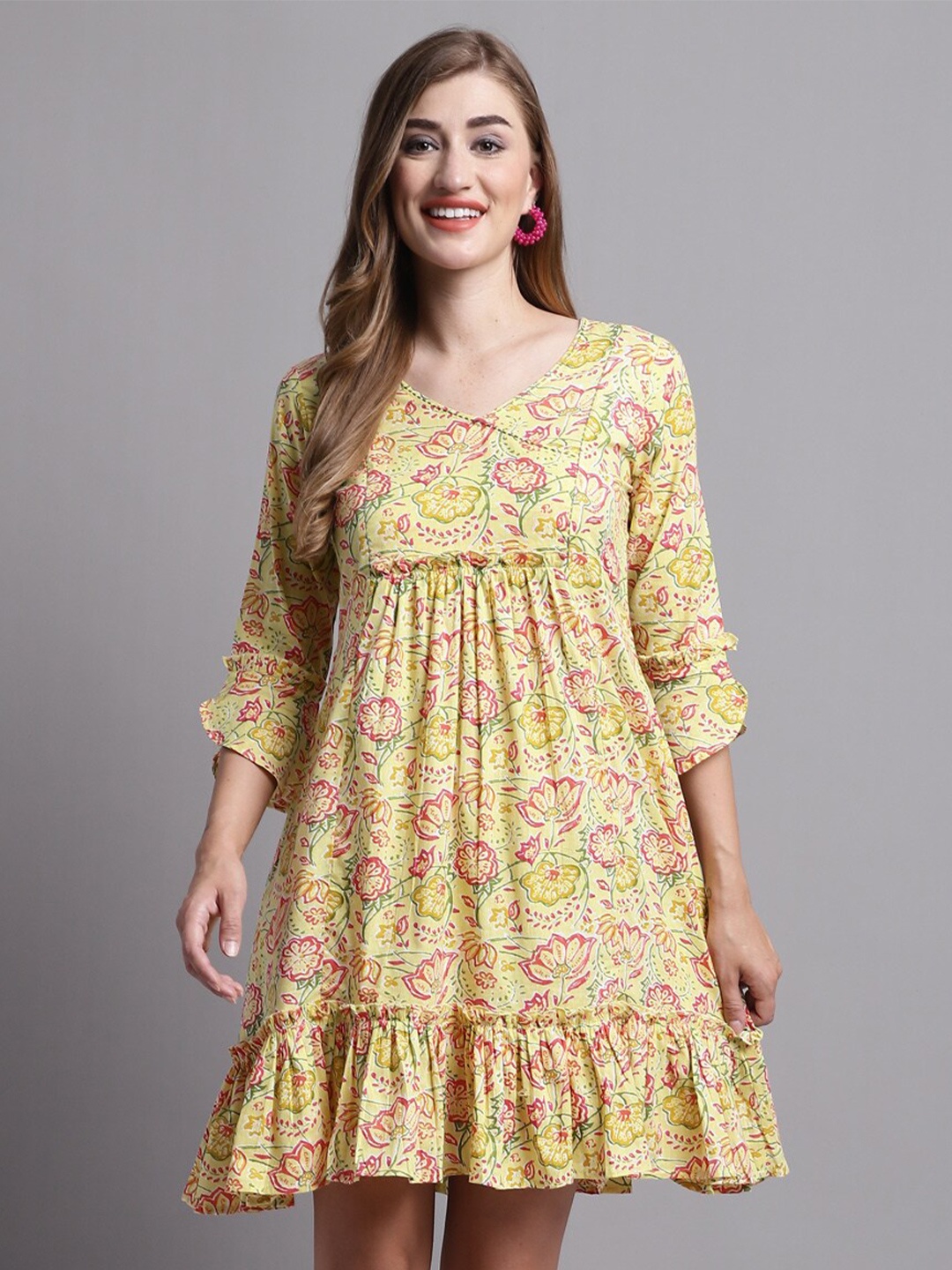 

Roly Poly Floral Printed Pure Cotton A-Line Dress, Yellow