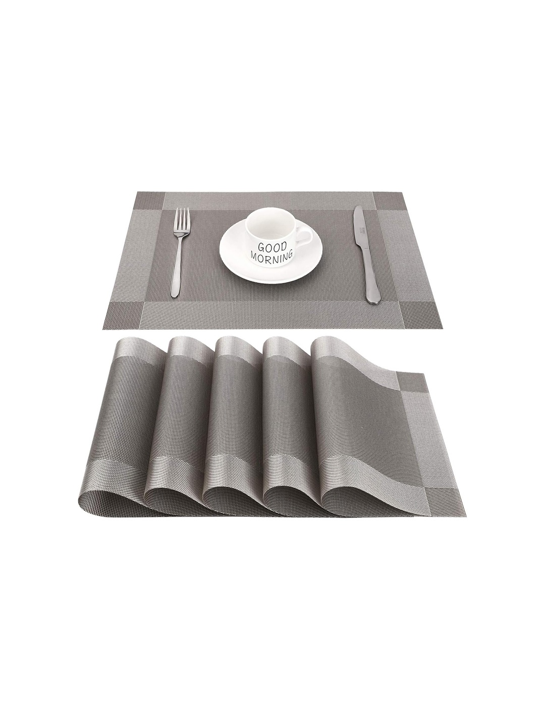 

Dakshya Industries 6 Pcs Silver-Toned Textured Table Placemats