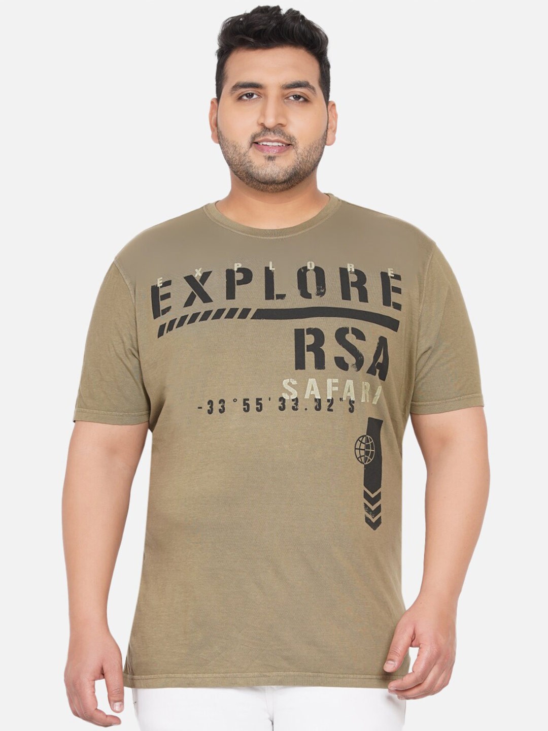 

Santonio Plus Size Typography Printed Pure Cotton T-shirt, Olive