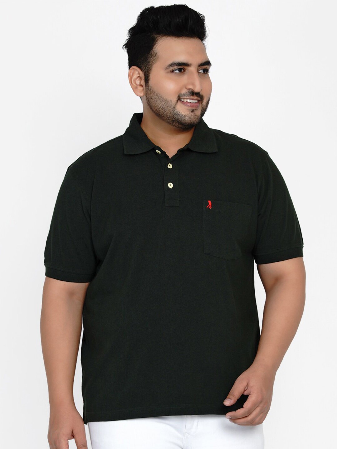 

Santonio Plus Size Polo Collar Pure Cotton T-shirt, Green