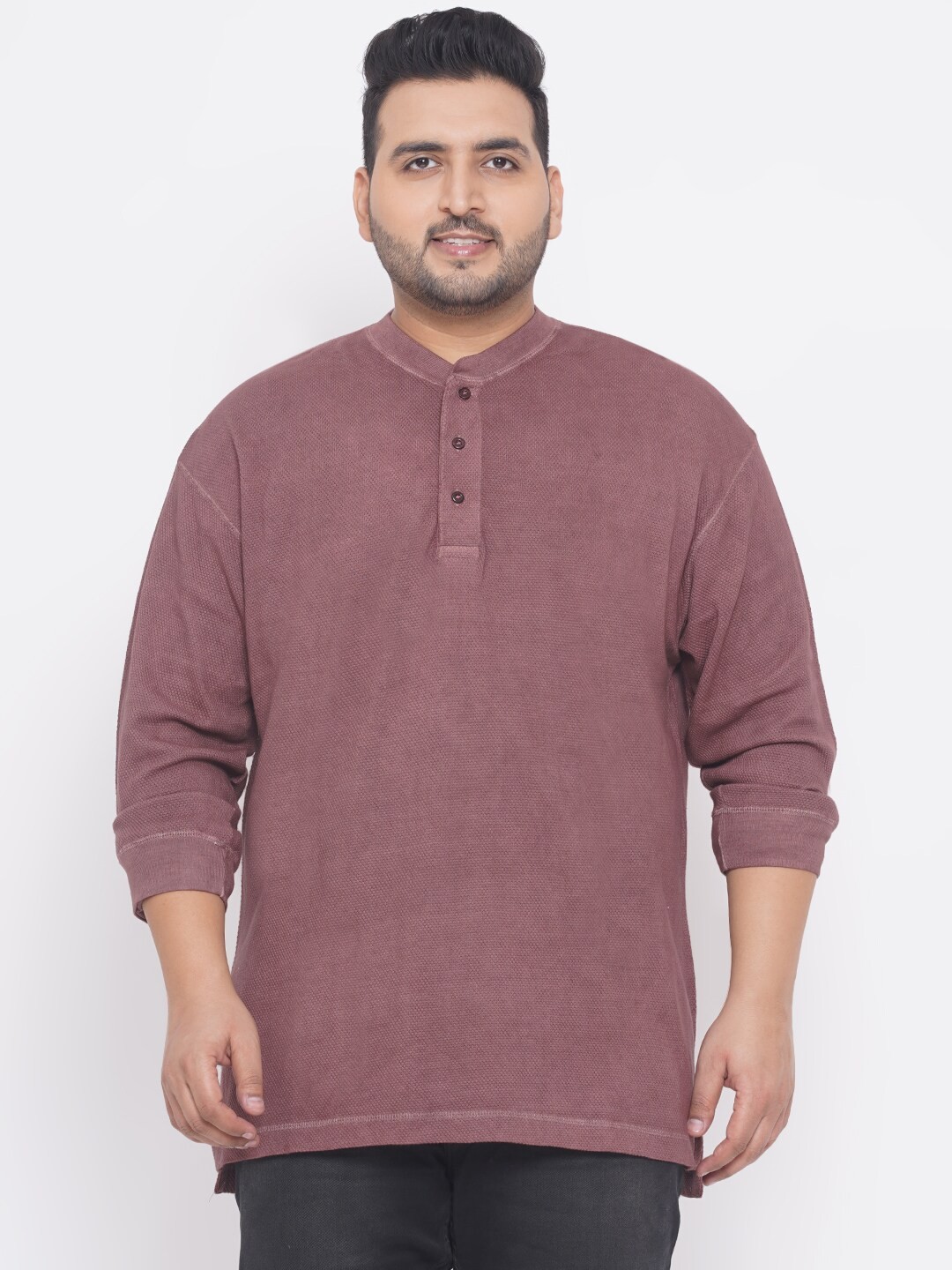 

Santonio Plus Size Henley Neck Pure Cotton T-shirt, Maroon