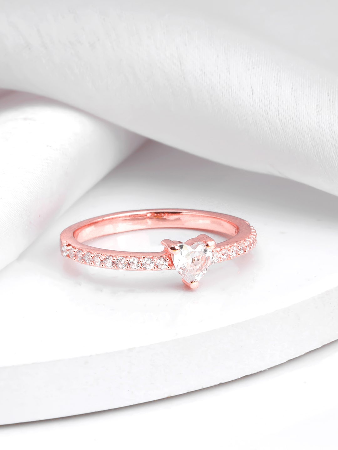 

GIVA Rose Gold-Plated Stone-Studded Adjustable Finger Ring