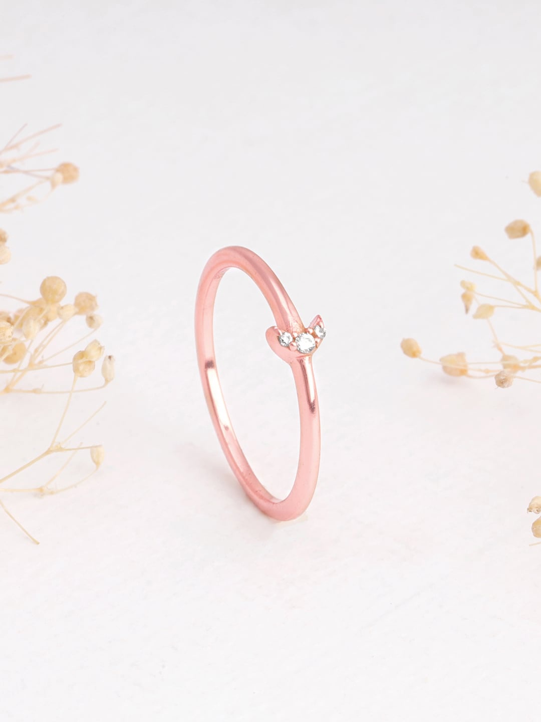 

GIVA Rose Gold Plated Stone-Studded Adjustable Finger Ring