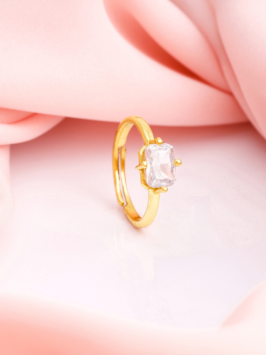 

GIVA Gold-Plated Stone-Studded Adjustable Finger Ring