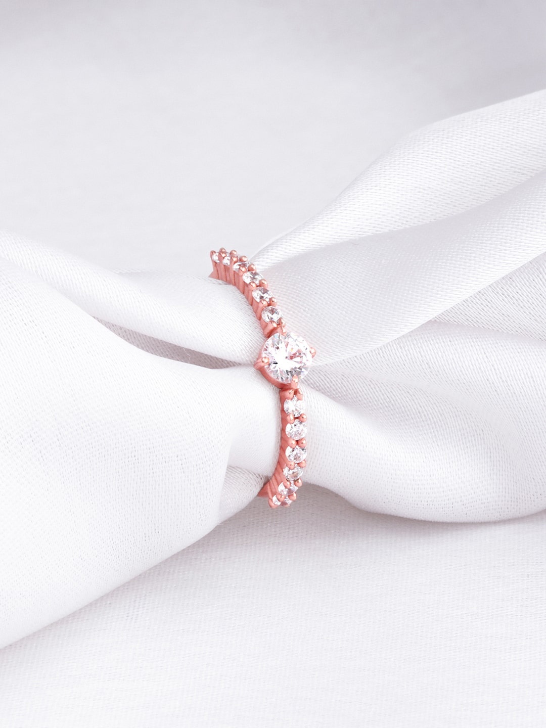 

GIVA Rose Gold-Plated Stone-Studded Adjustable Finger Ring