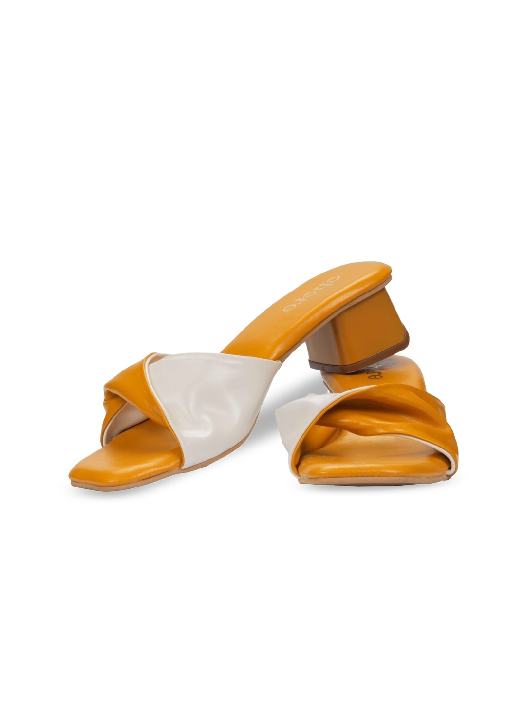 

Chere Colourblocked Twisted Strap Block Heels, Yellow