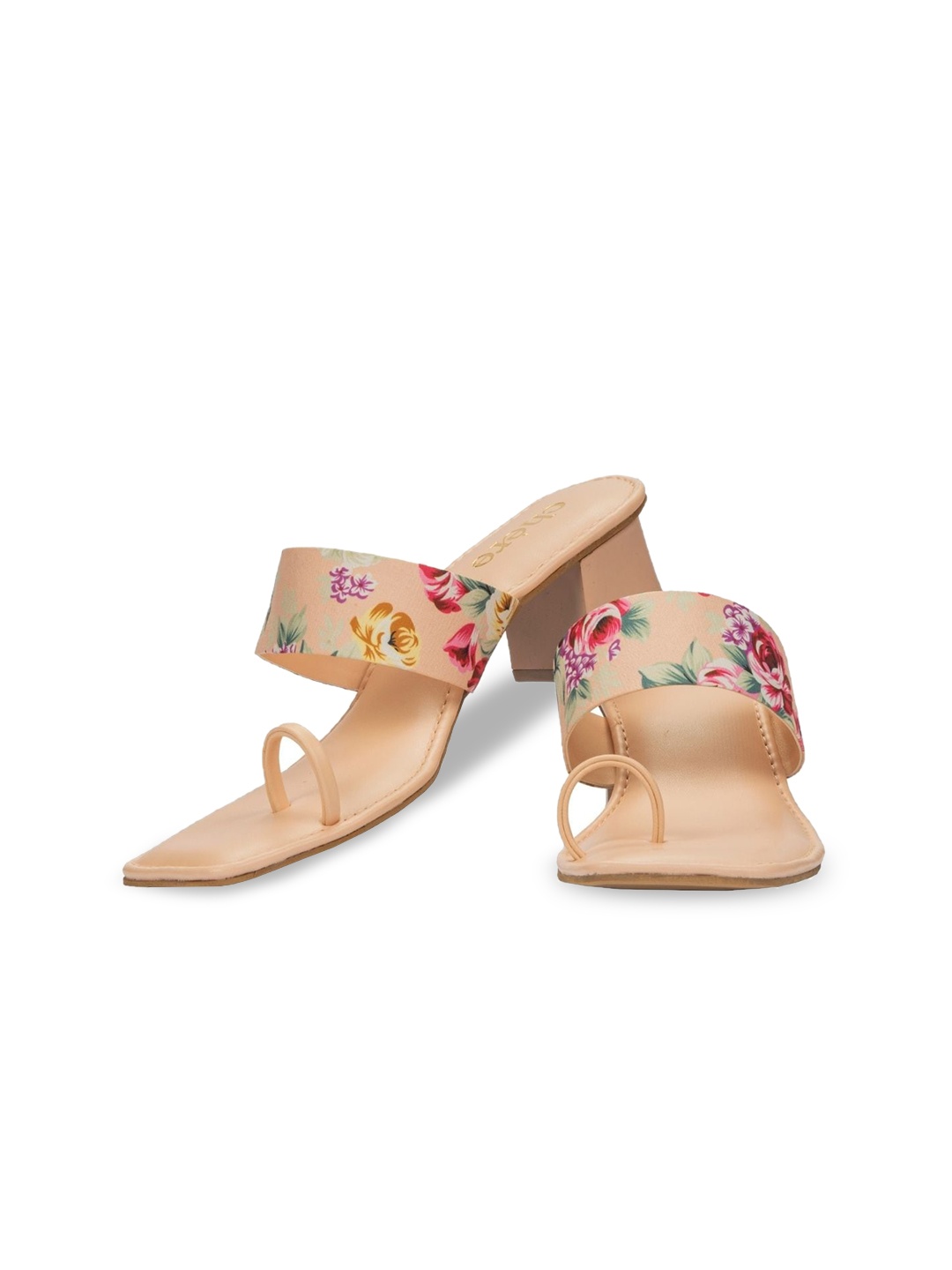 

Chere Floral Printed One Toe Block Heels, Pink