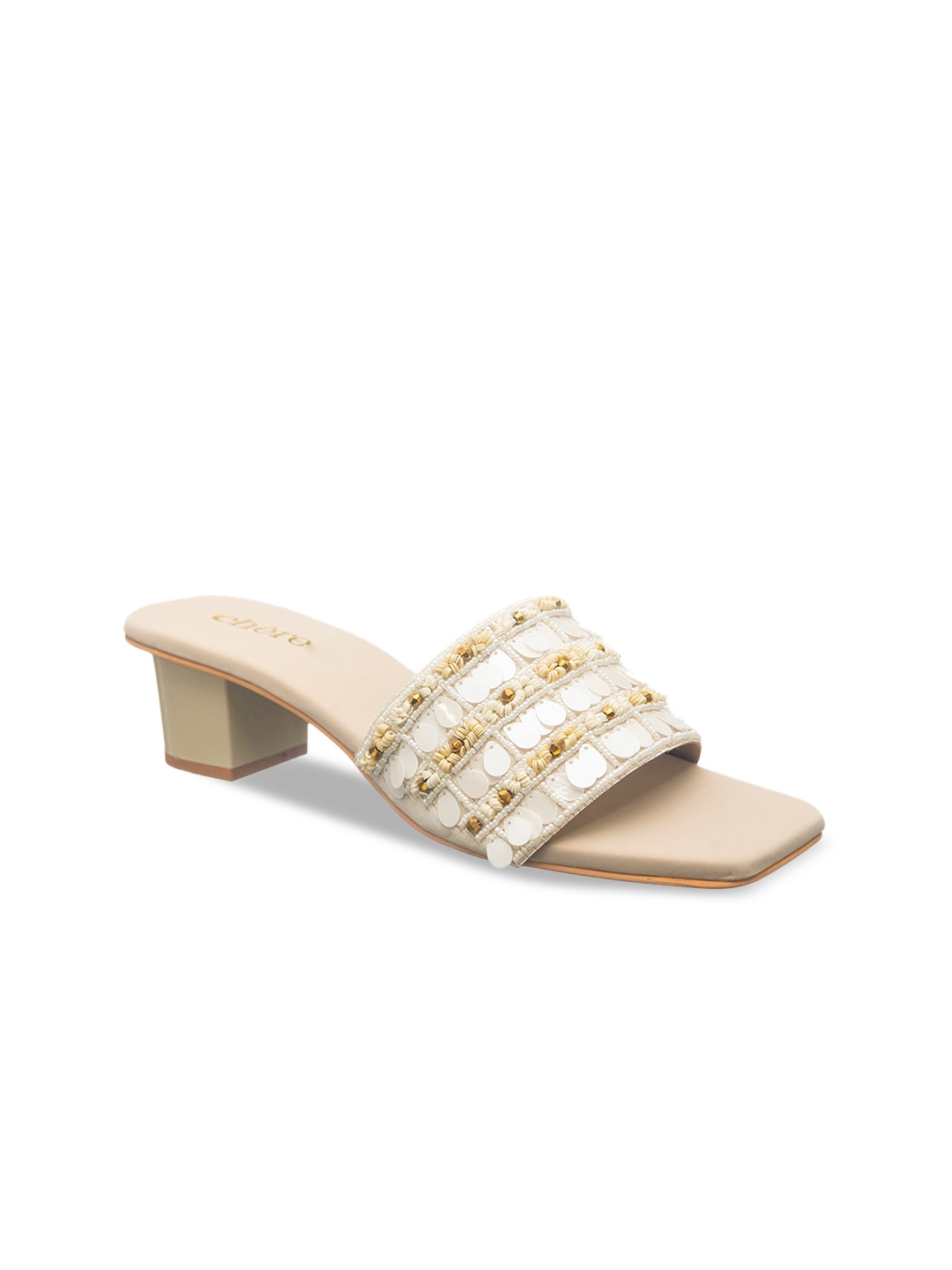 

Chere Ethnic Embellished Block Heels, Cream