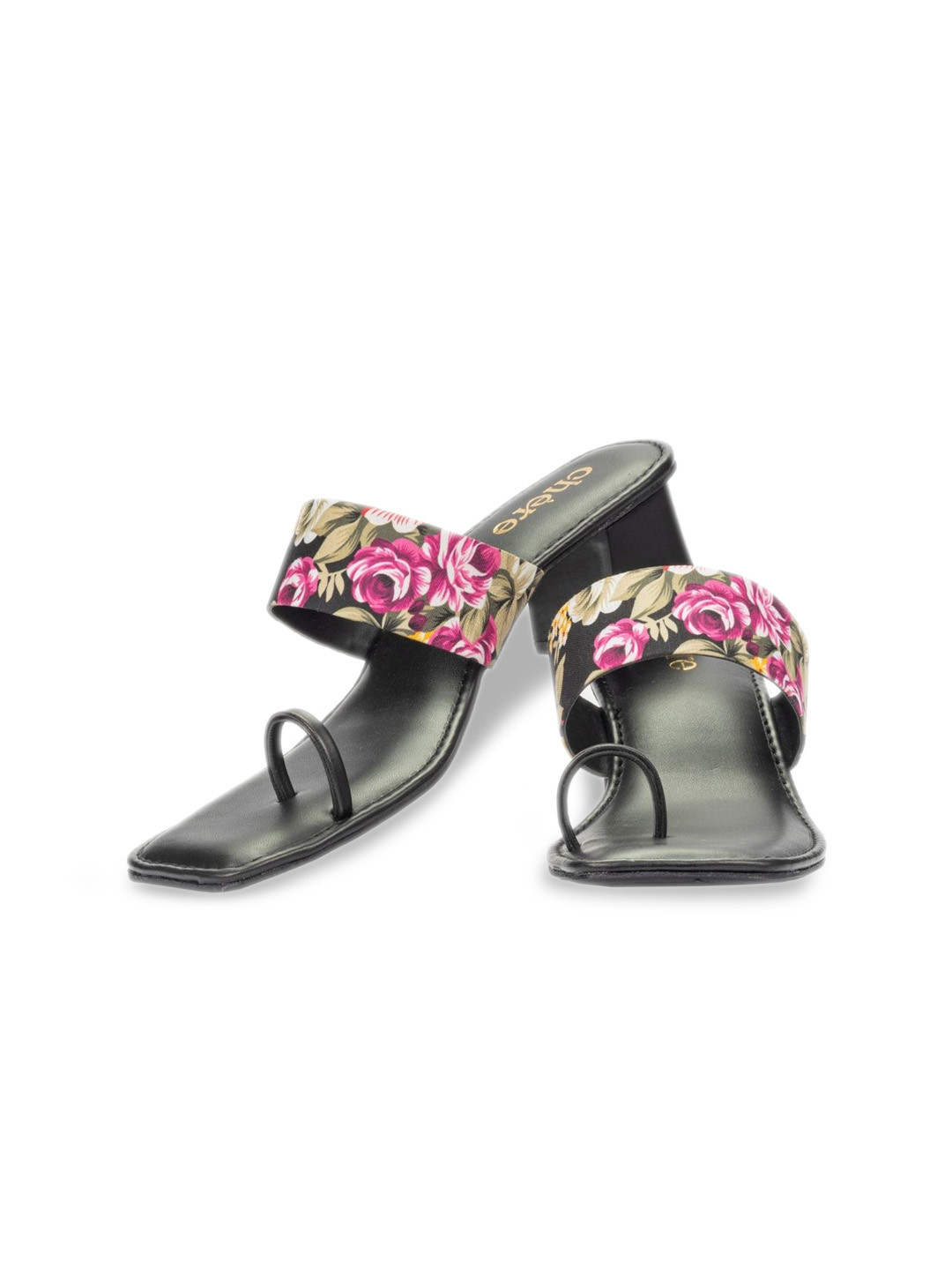 

Chere Floral Printed One Toe Block Heels, Black