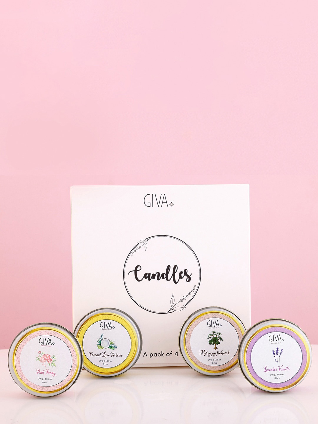 

GIVA 4Pcs Pink & Yellow Opulent Fragrance Scented Jar Candles-30g Each