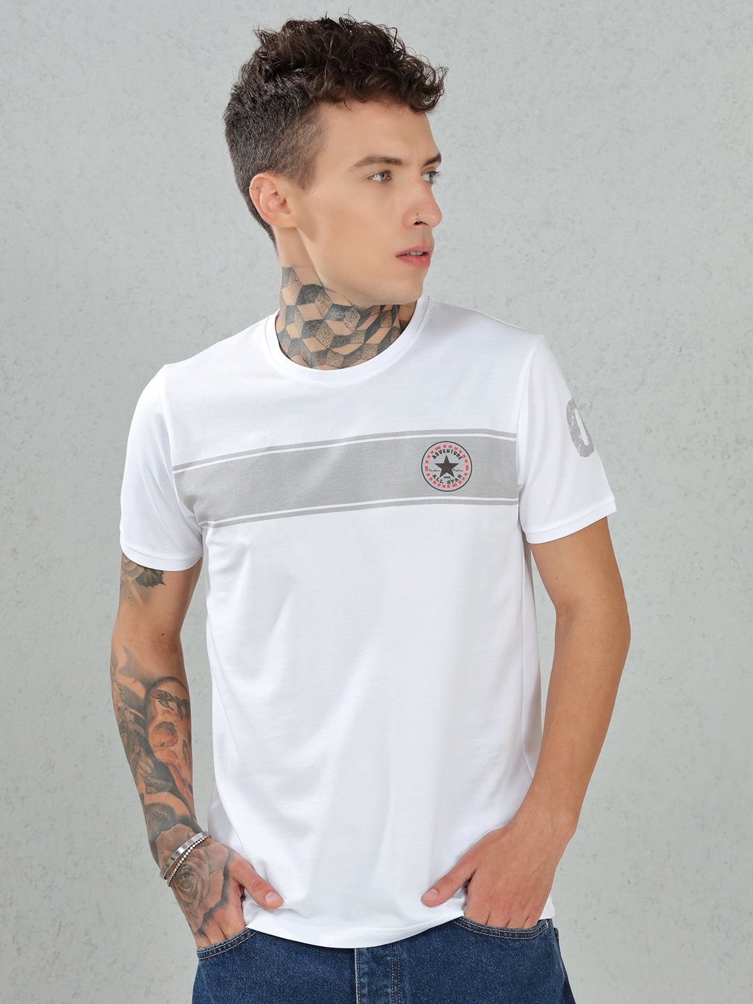 

DIMEH Colourblocked Crew Neck Cotton T-shirt, White