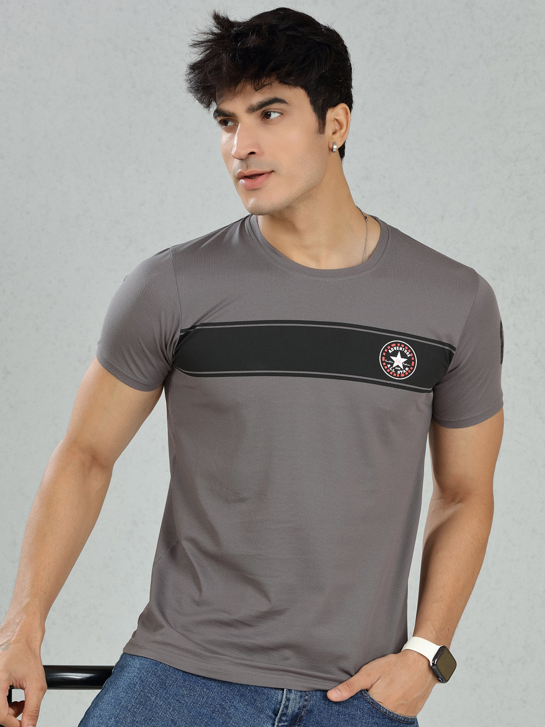

DIMEH Striped Cotton T-shirt, Grey