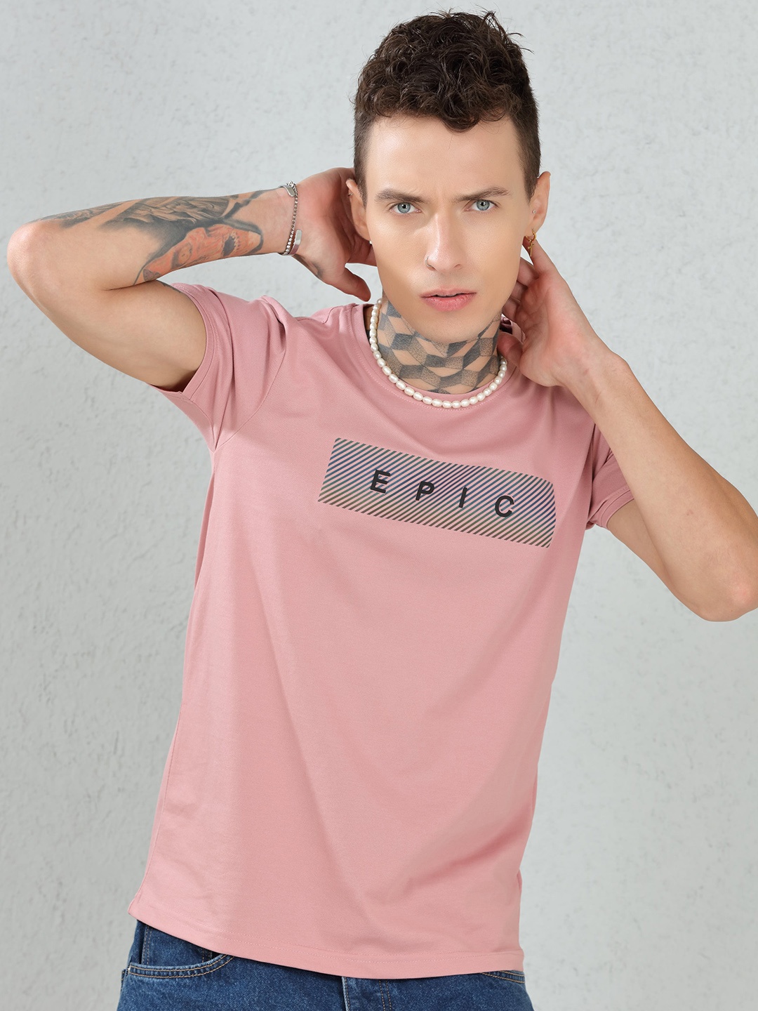 

DIMEH Typography Printed Cotton T-shirt, Peach