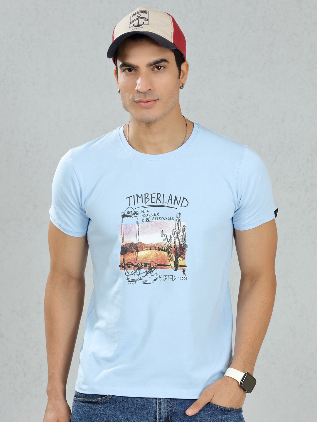

DIMEH Graphic Printed Cotton T-shirt, Blue